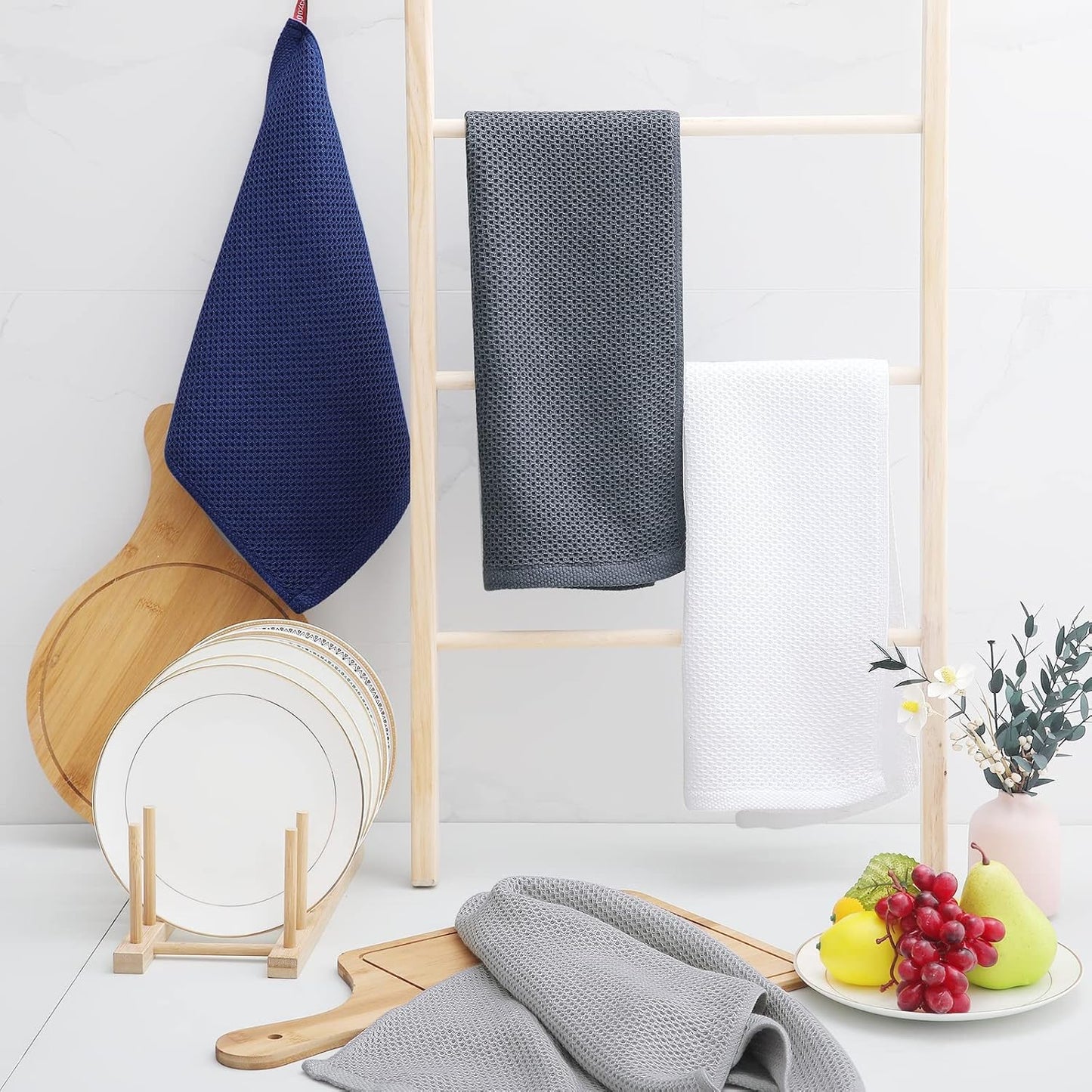 Homaxy 100% Cotton Waffle Weave Kitchen Dish Towels, Ultra Soft Absorbent Quick Drying Cleaning Towel, 13 x 28 Inches, 6-Pack, Light Gray