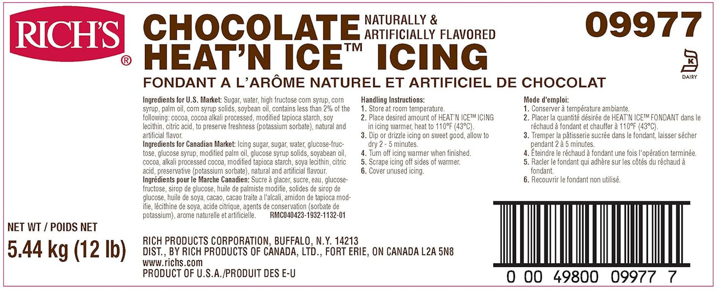 Rich's Heat 'N Ice Icing for Donuts, Rolls & More, Chocolate, 192 Ounce