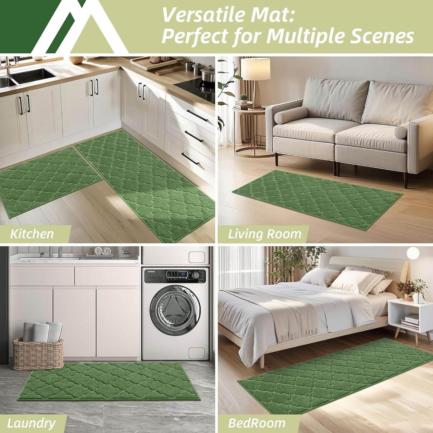 COSY HOMEER Soft Kitchen Floor Mats for in Front of Sink Super Absorbent Kitchen Rugs and Mats 20"x79" Non-Skid Kitchen Mat Standing Mat Washable,Polyester,Green