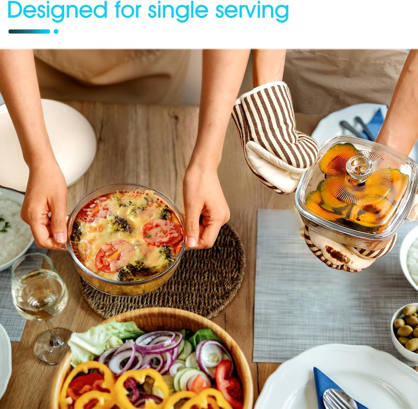 NUTRIUPS Mini Glass Casserole Dish with Lid Oven Safe Covered Round Casserole Dish 6" Glass Microwave Bowls With Lid Microwavable Cookware (26oz-Mini)