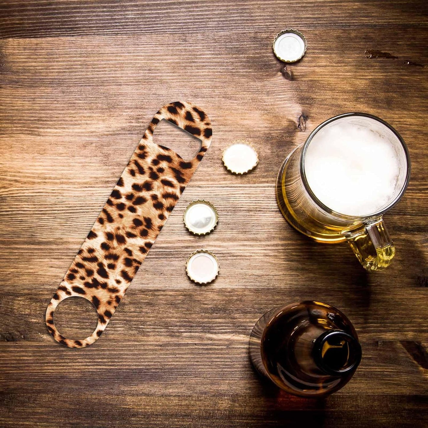 Leopard Pattern Stainless Steel Bottle Opener Cheetah Animal Print Beautiful Watercolor Spotted Skin Pattern Flat Beer Bottle Opener Keychain for Home Kitchen Bar Restaurant Party Gift