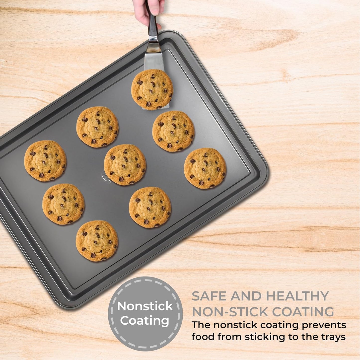 PERLLI Non-Stick 3-Piece Baking Pan Set, BPA-Free Gray Carbon Steel Bakeware Set, Stackable Kitchen Oven Set, Cookie Sheet, Baking Tray, Baking Sheet Set, Oven Safe (446°F)