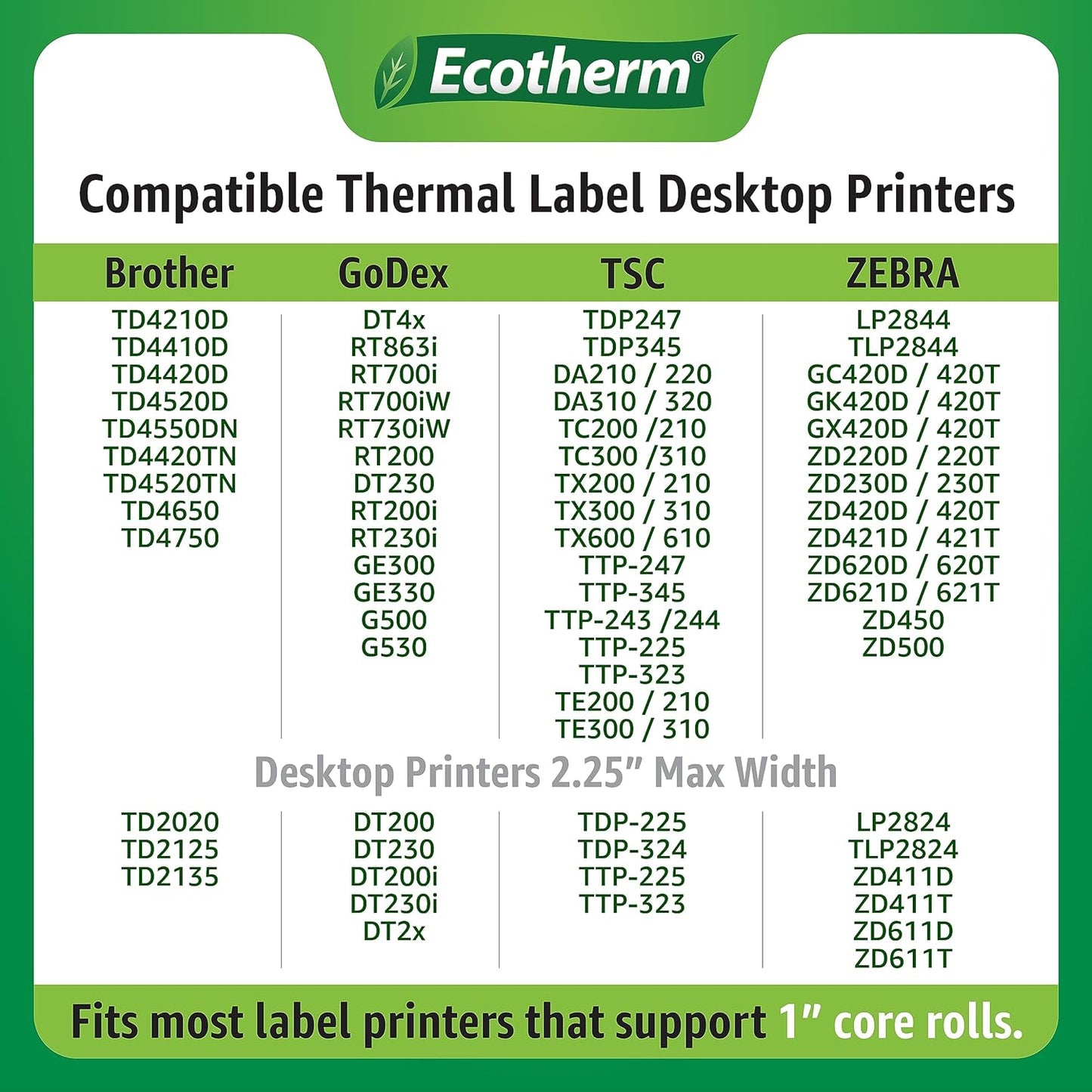 4" x 6" Thermal Labels | 6 Rolls | 2850 Labels | fits Zebra, Munbyn, Rollo, Godex, Arkscan, iDPRT, Offnova Thermal Label Printers and More | Blank White Adhesive Stickers by Ecotherm