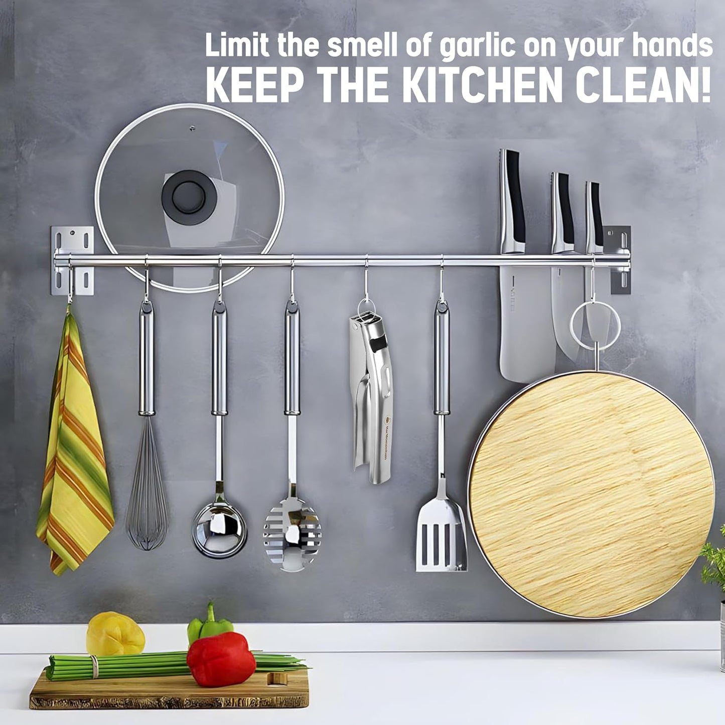 Garlic Press Stainless Steel - No Need to Peel Garlic Mincer & Crusher - 304 Inox, 7.34 Oz, Large Trough - Ergonomic Handle, Easy to Clean, Dishwasher Safe (2 Years Warranty)