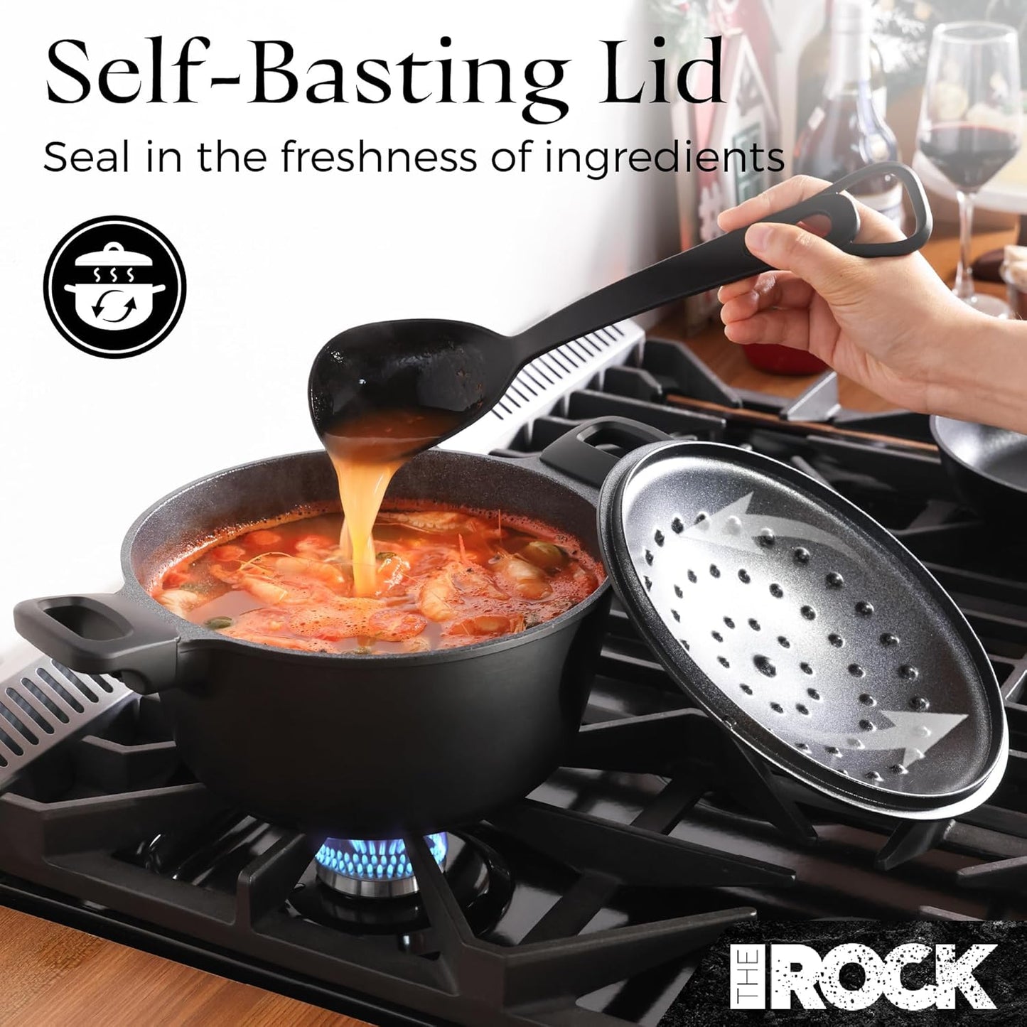 THE ROCK 1TSP 13PCS Cookware Set – Pots and Pans Set Non Stick with ROCK.TEC – Nothing Sticks, Never Warps, Lasts Longer – Healthy, Multifunctional, All-in-One Fry Pan, Saucepan, Stockpot & More