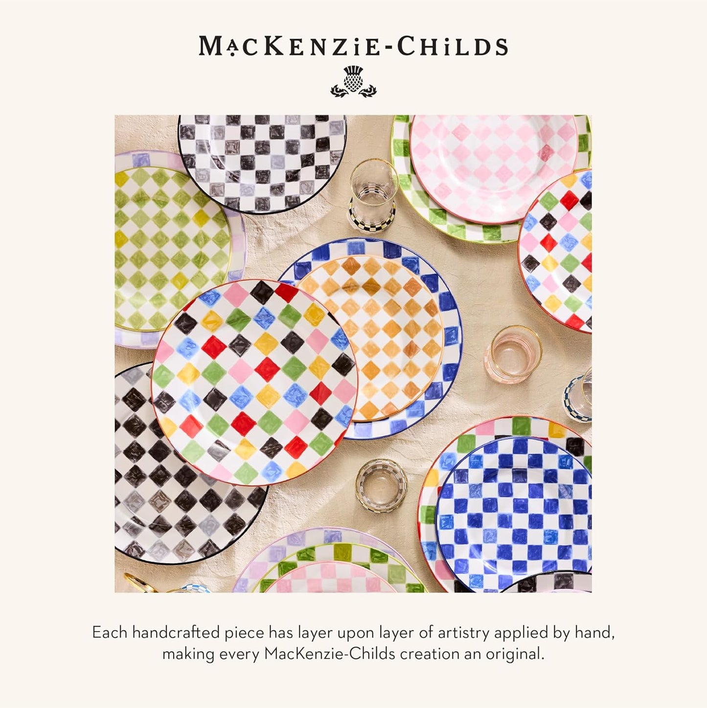 MACKENZIE-CHILDS Round Platter, Dishwasher-Safe and Microwave-Safe Stoneware Serving Platter, Black Check