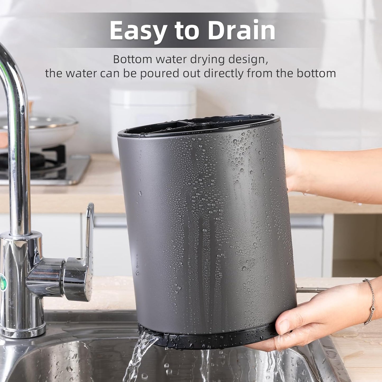 Kitchen Utensil Holder Extra Large 360°Rotating For Counter Organizer Stainless Steel Storage Cooking Silverware Caddy 3 Compartment Flatware Spoon Spatula Tool Cutlery Container(Grey)