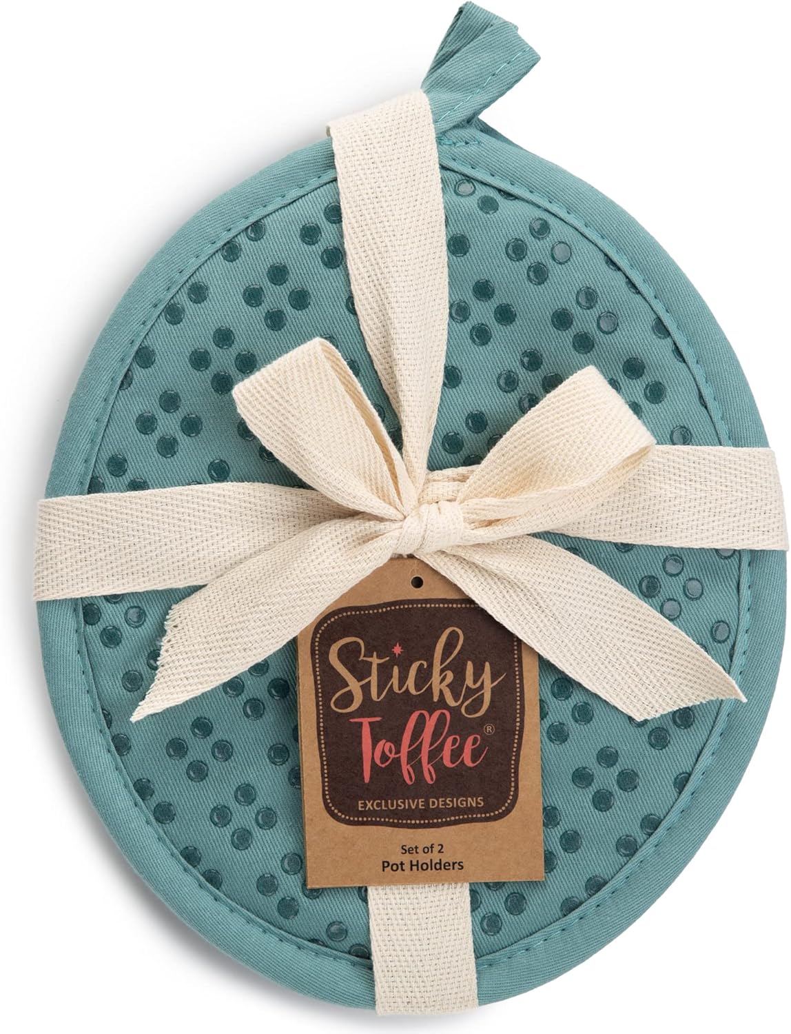 Sticky Toffee Silicone Pot Holders Set of 2, Blue, Heat Resistant to 500°F, Non-Slip Oven Hot Pads with Oeko-Tex Cotton Shell, 7 x 9 in