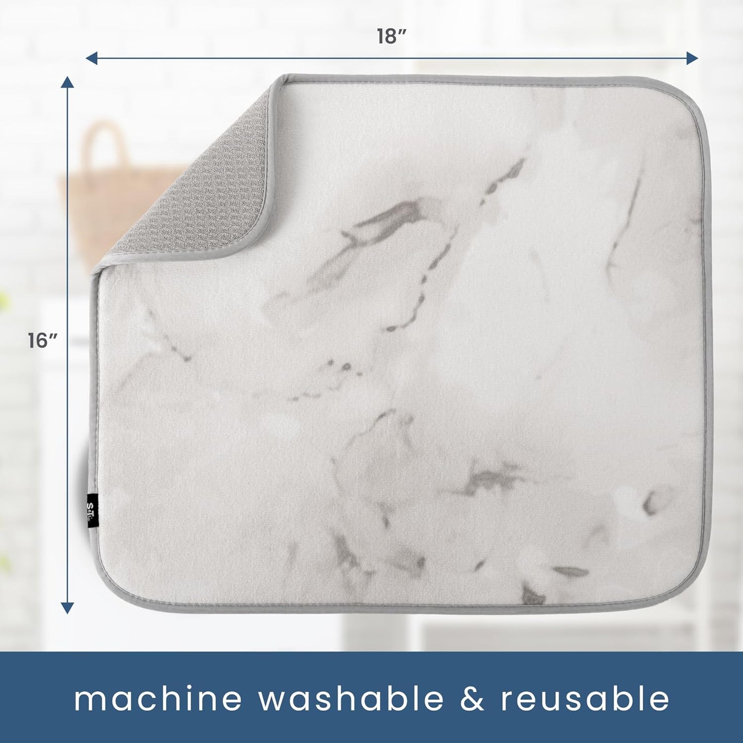 S&T INC. Dish Drying Mat, 16” x 18”, Absorbent Microfiber Kitchen Counter Mat, Dish Drying Pad for Dishes, Utensils, Pots and Pans, Large, Grey Stone