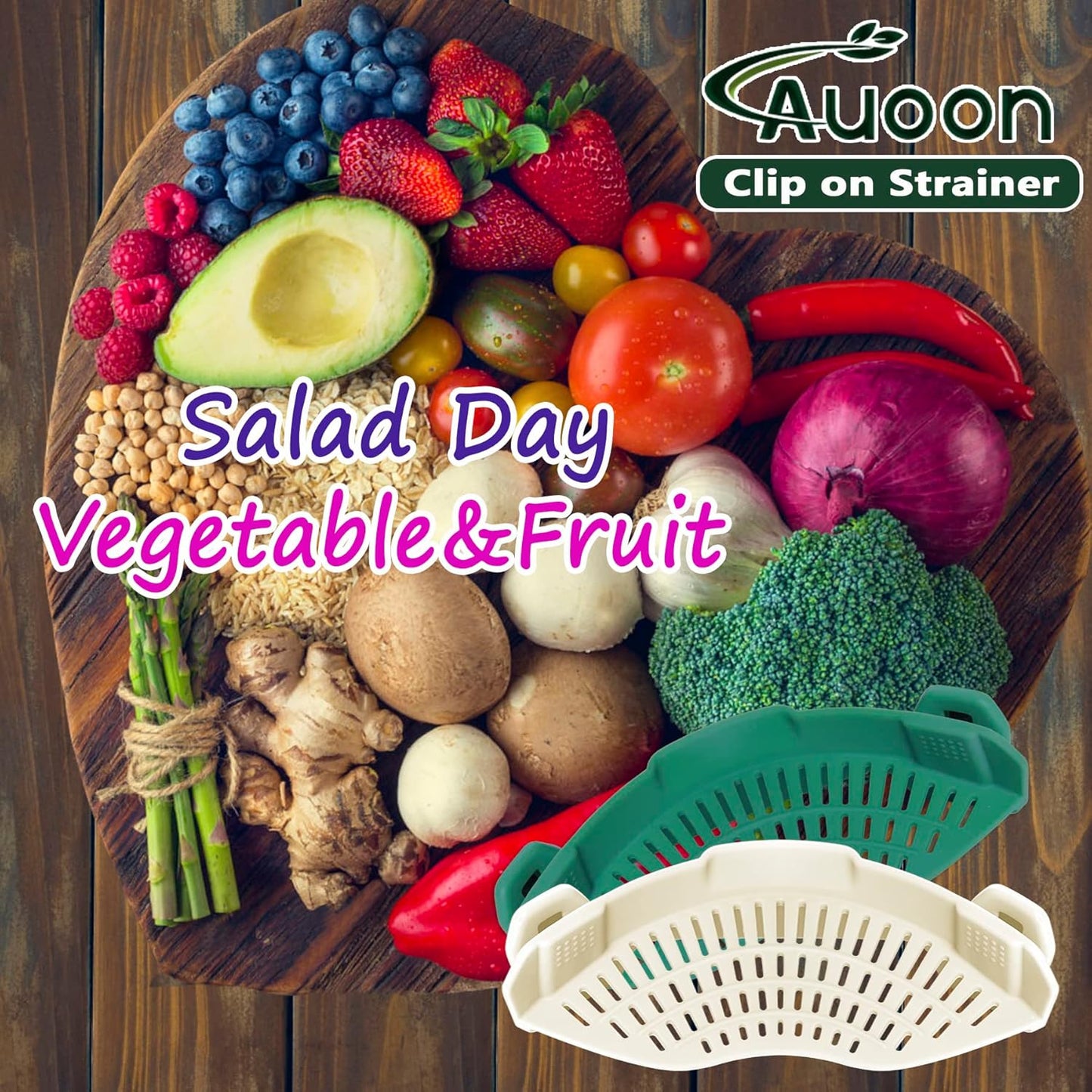 AUOON Clip On Strainer Silicone for All Pots and Pans, Pasta Strainer Clip on Food Strainer for Meat Vegetables Fruit Silicone Kitchen Colander (White)