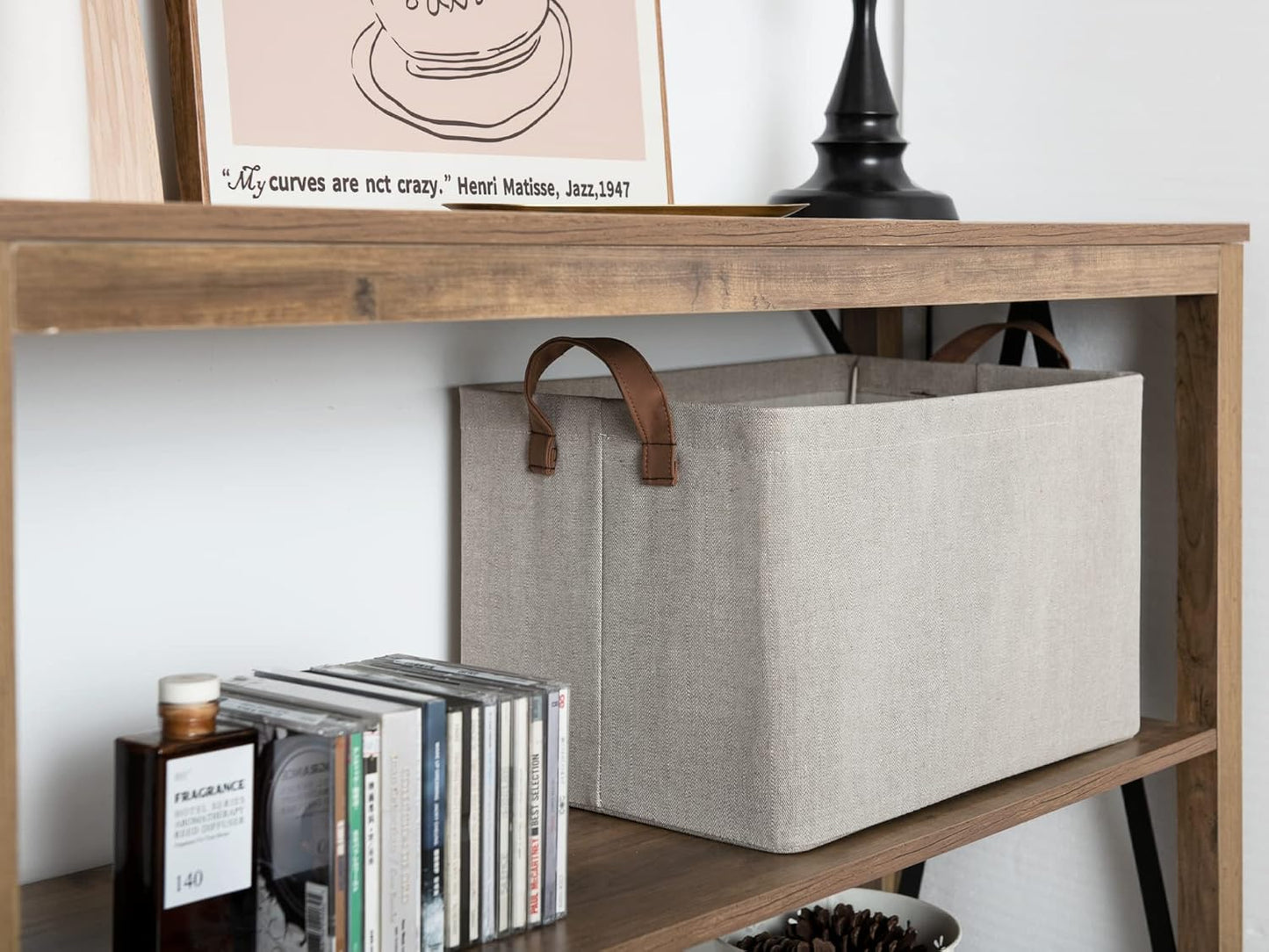 StorageWorks Storage Baskets for Shelves with Metal Frame, Organizing Bins, Fiber Shelf Baskets, Brown and Beige, 4-Pack