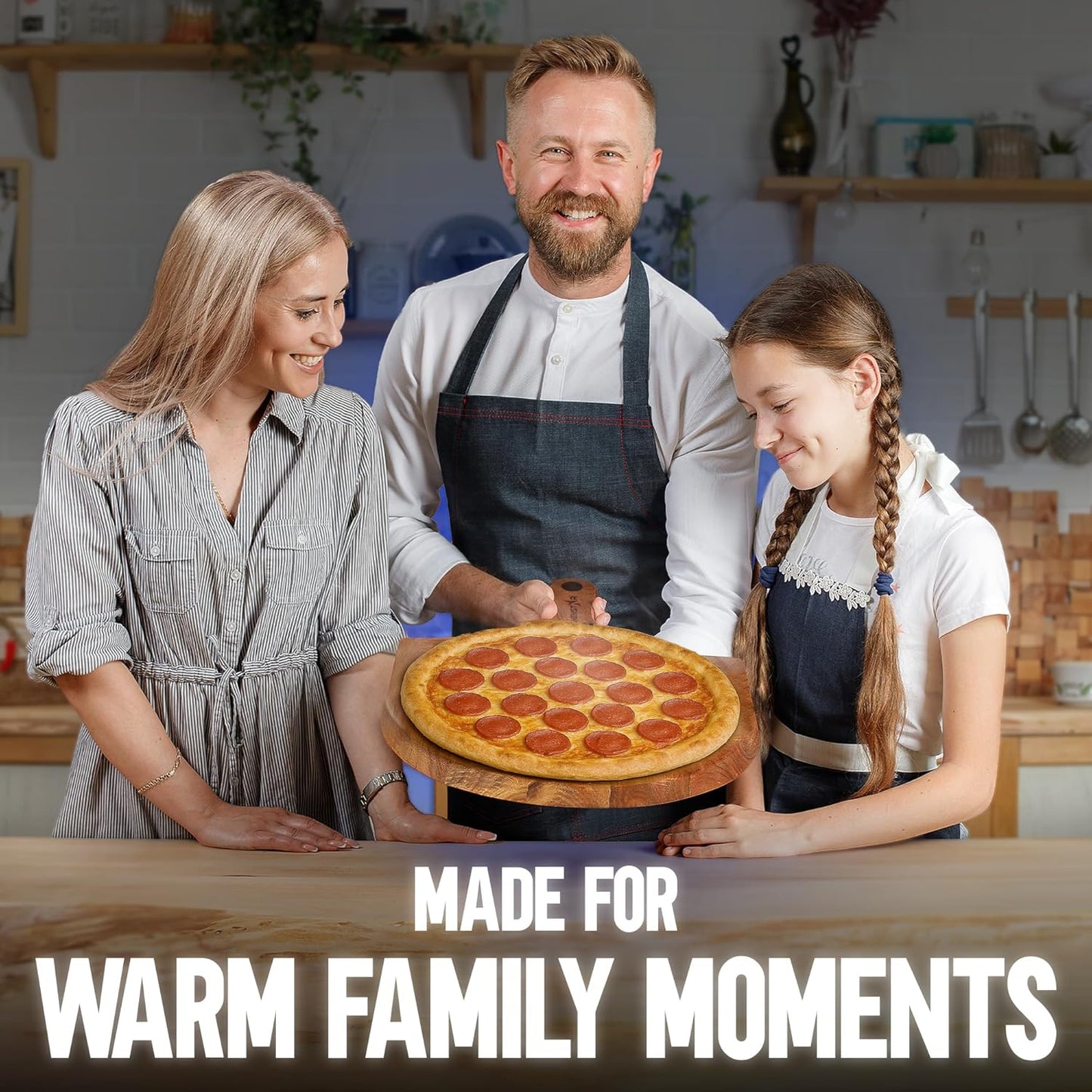 KitchenStar 14-Inch Acacia Wood Pizza Peel – Large Wooden Cutting & Serving Board with Handle – Natural Oil Finish – Ideal Pizza Oven Accessory for Easy Sliding & Prep