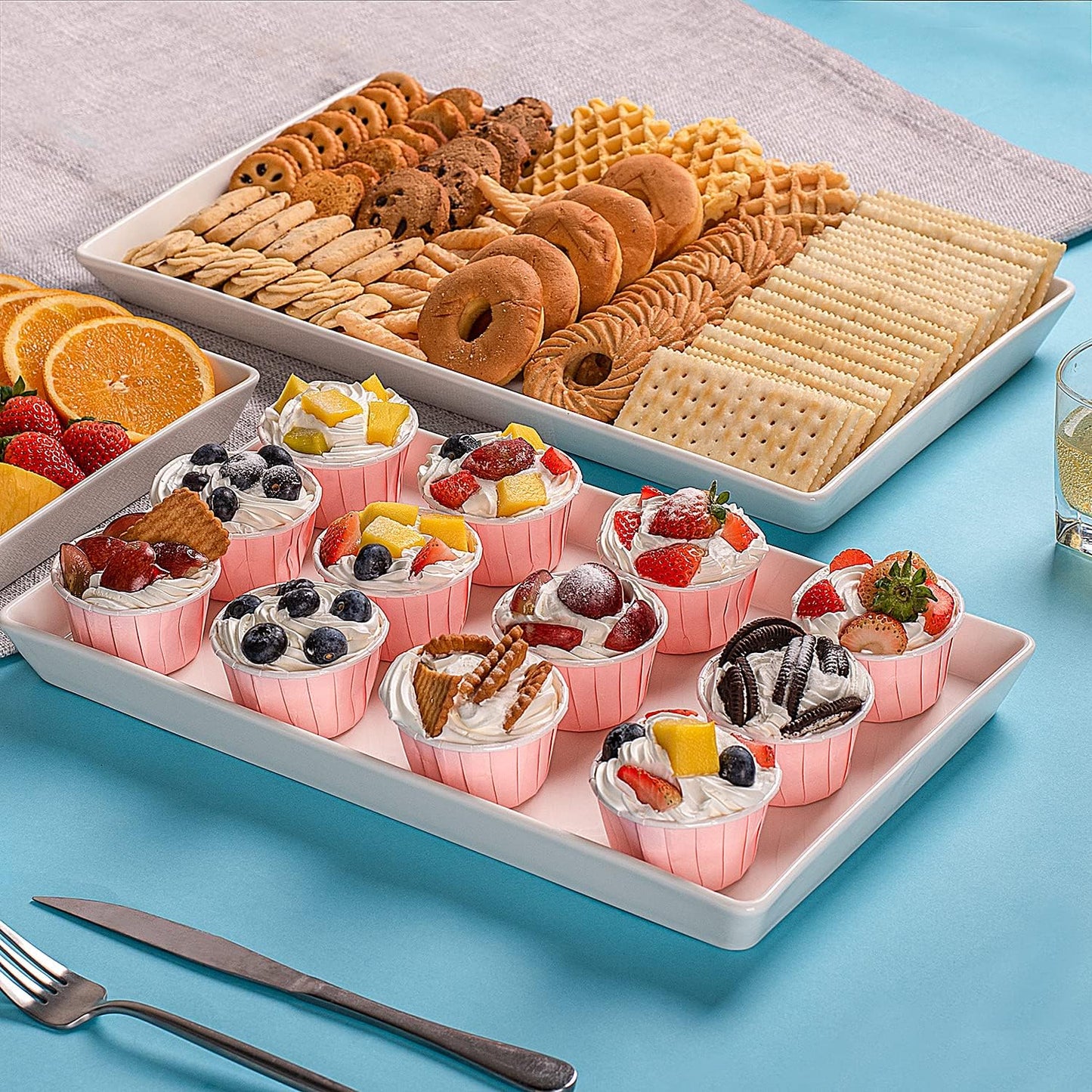 Delling Large Serving Platter, 16/14/12 Inch Rectangular Serving Trays for Serving Food, Serving Tray for Party - Set of 3, White