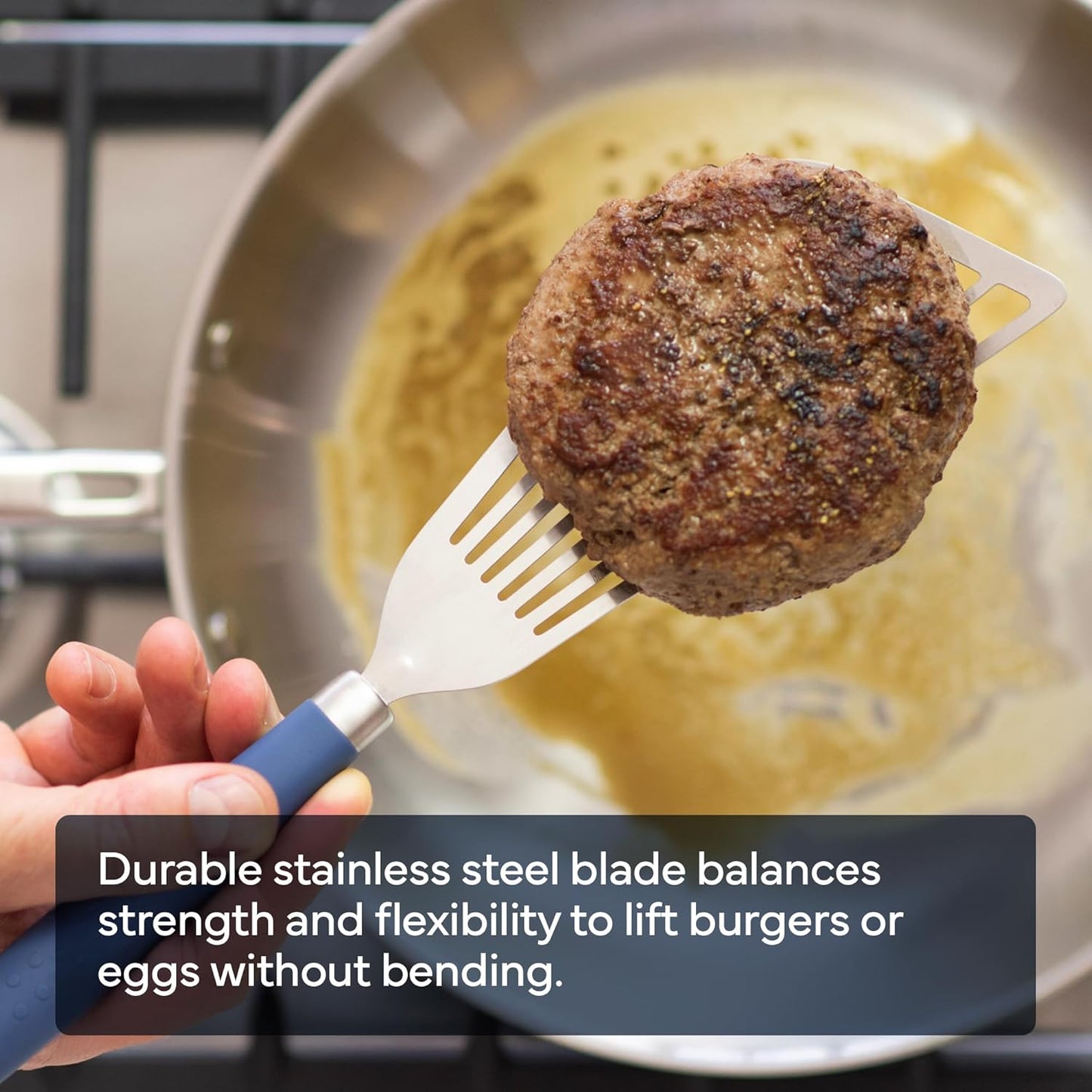 Misen Fish Stainless Steel Spatula - Slotted Turner for Cooking - Perfect for Frying - Heat Resistant - Dishwasher Safe -1mm Thick Flexible Flipper - Soft Silicone Grip Handle for Easy Use