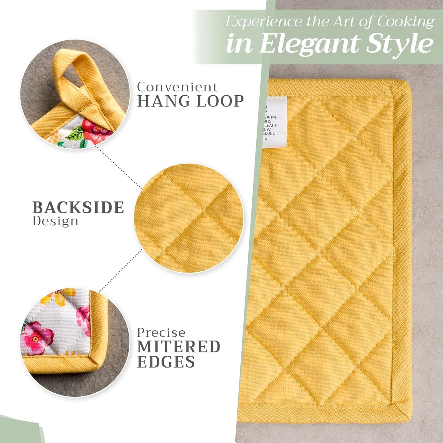 Maison d' Hermine Pot Holders Set 100% Cotton Heat Resistant Potholders 8" x 8" Hot Pads with Loop BBQ, Cooking, Grilling, Kitchen, Handling Hot Pans Spring/Summer (Pack of 2, Happy Florals - Sweety)