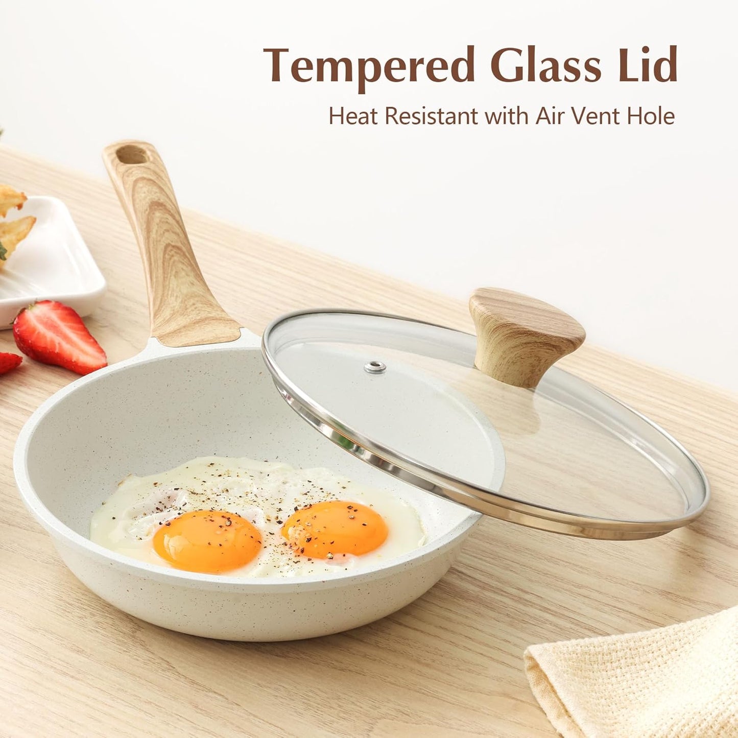 SENSARTE Nonstick Ceramic Frying Pan with Lid 8/9.5/10/11/12.5 Inch Omelet Pan Skillet, Free of Intentionally Added PFAS/PTFE Non-toxic Chef's Pan Induction Compatible Pan, Heat Resistant Handle