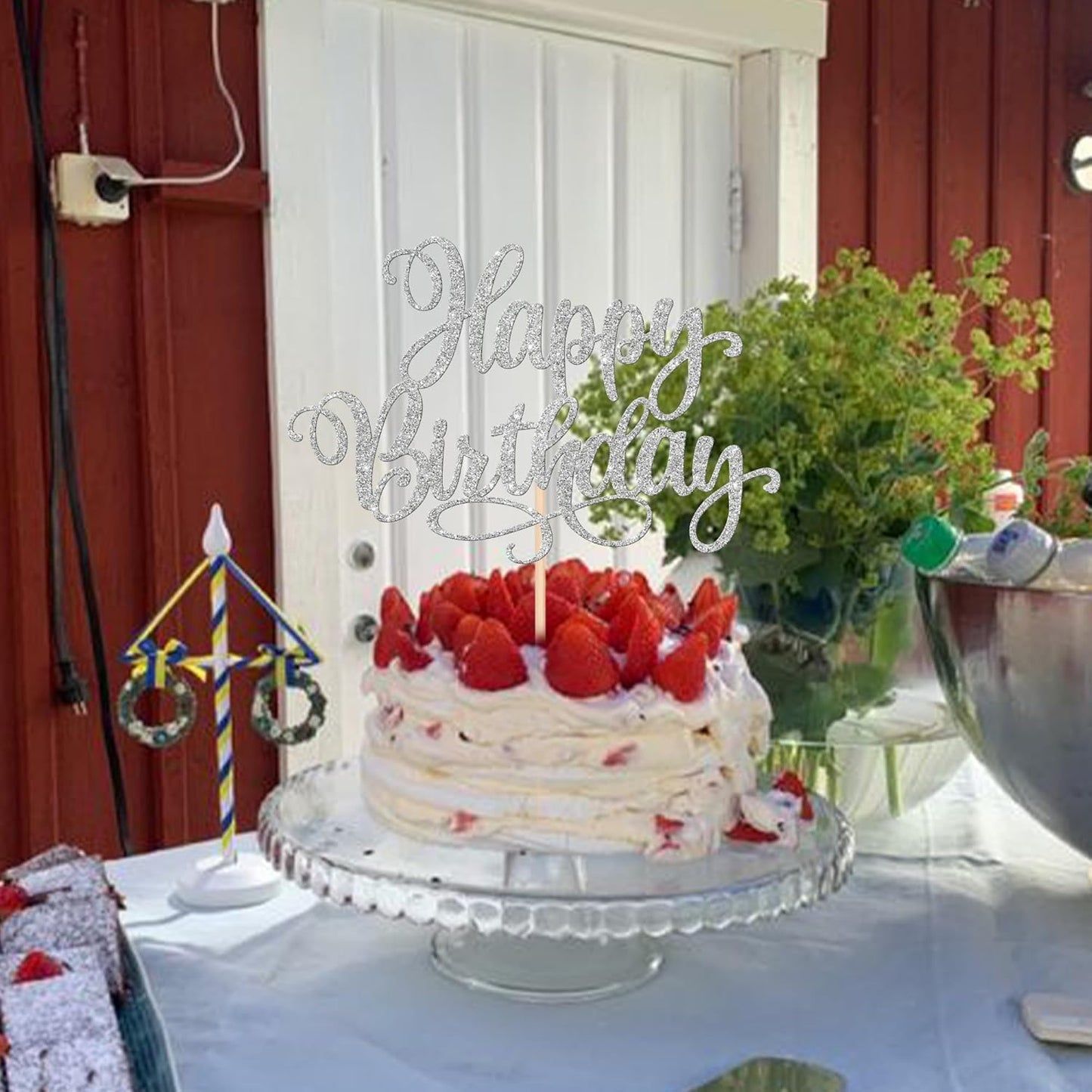 ZHUOWEISM 1 PCS Happy Birthday Cake Topper Glitter Happy Birthday Cake Pick for Celebrating Happy Birthday Anniversary Party Cake Decorations Supplies Silver