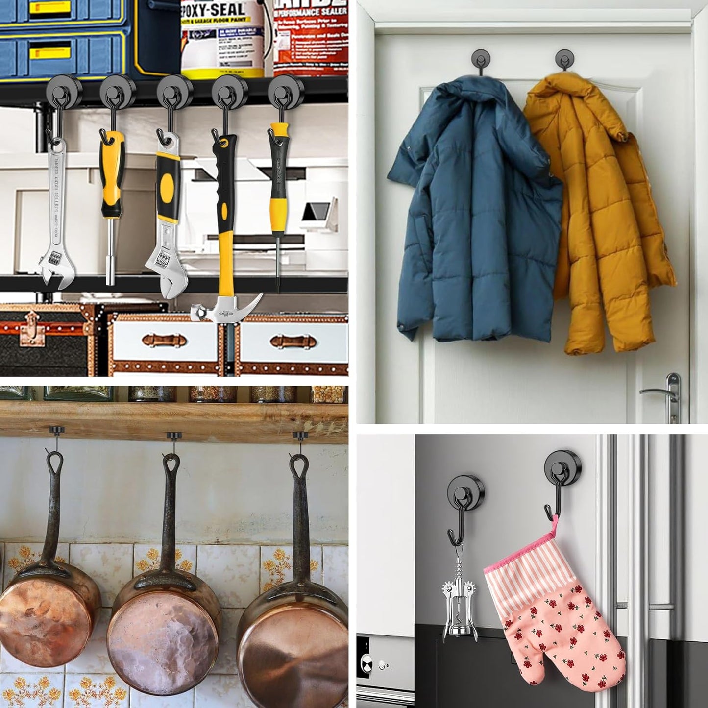 FINDMAG 20 Pack Magnetic Hooks, 60lbs+ Magnetic Hooks Heavy Duty, Strong Neodymium Magnet with Hook for Hanging, Black Magnet Hooks for Classroom, Workplace, Refrigerator, Cruise Ship Essentials