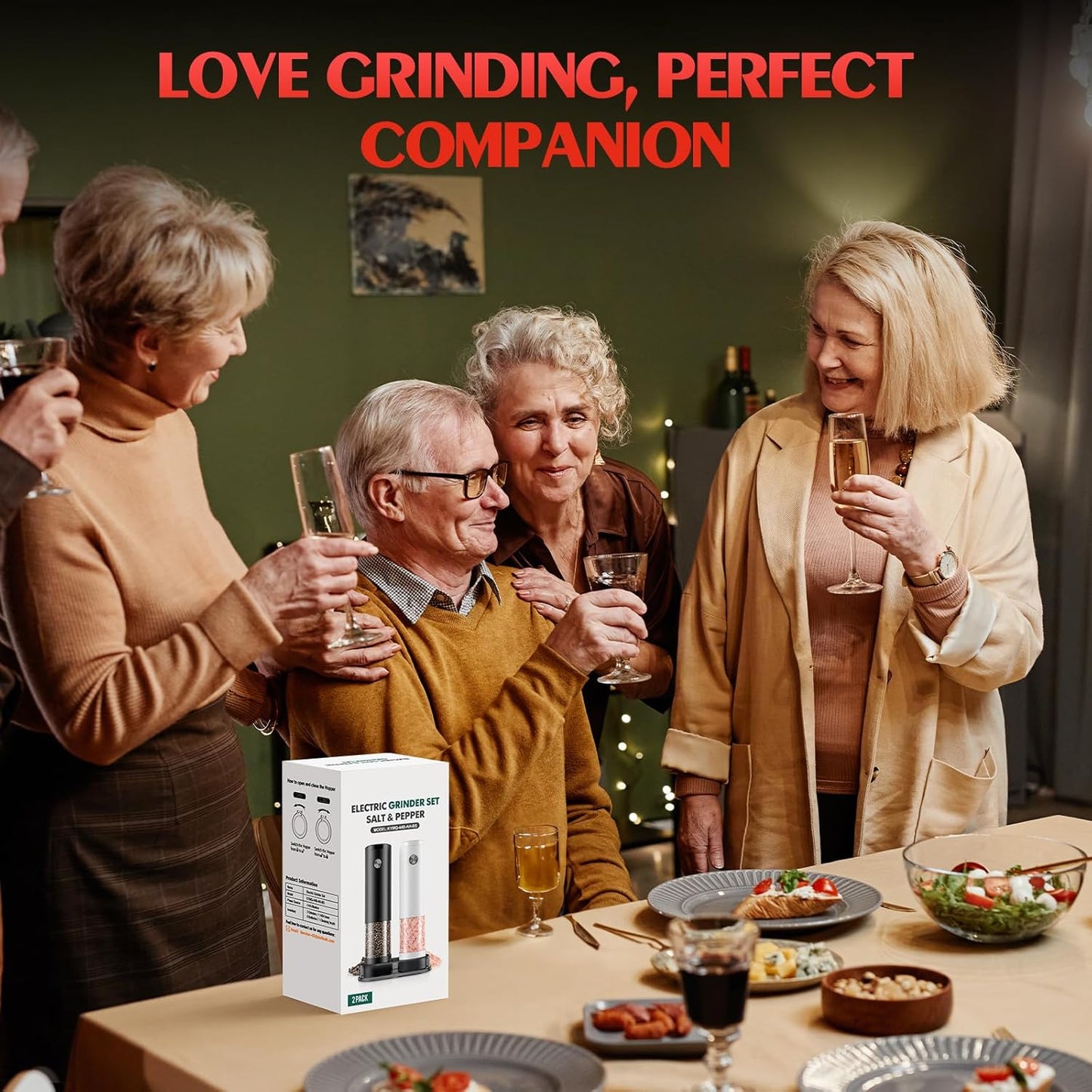 Electric Salt and Pepper Grinder Set Automatic Battery Pepper Mill Shakers Adjustable Coarseness Easy Filling Upgraded Larger Capacity with Led (2 Pack Black/White)