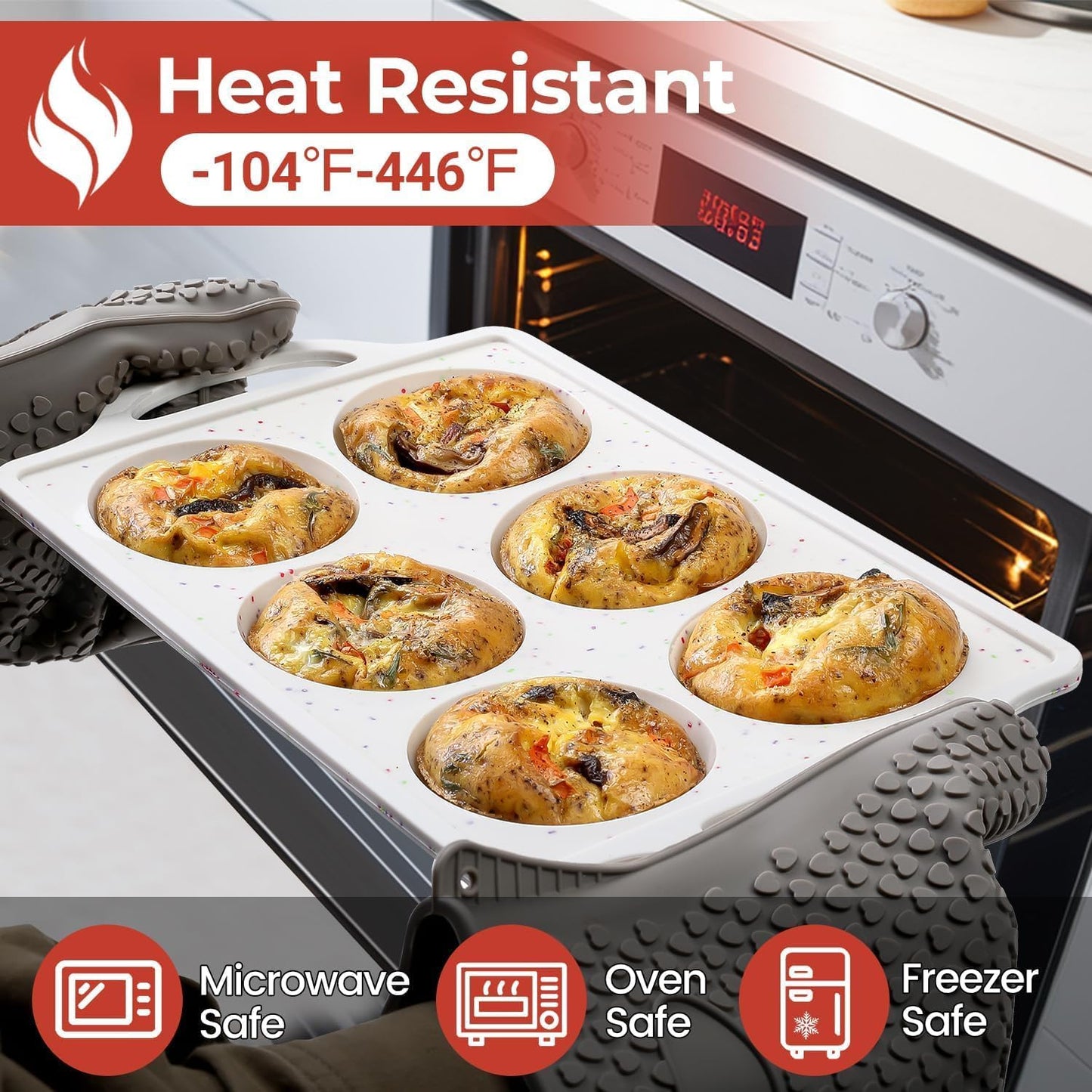 Muffin Top Pan with Metal Reinforced Frame, Silicone Egg Molds for Breakfast Sandwiches 3 Inch Round Baking Pan for Oven English Muffins, Whoopie Pies, Corn Bread, Egg Bites, Tarts 3 Pack Confetti