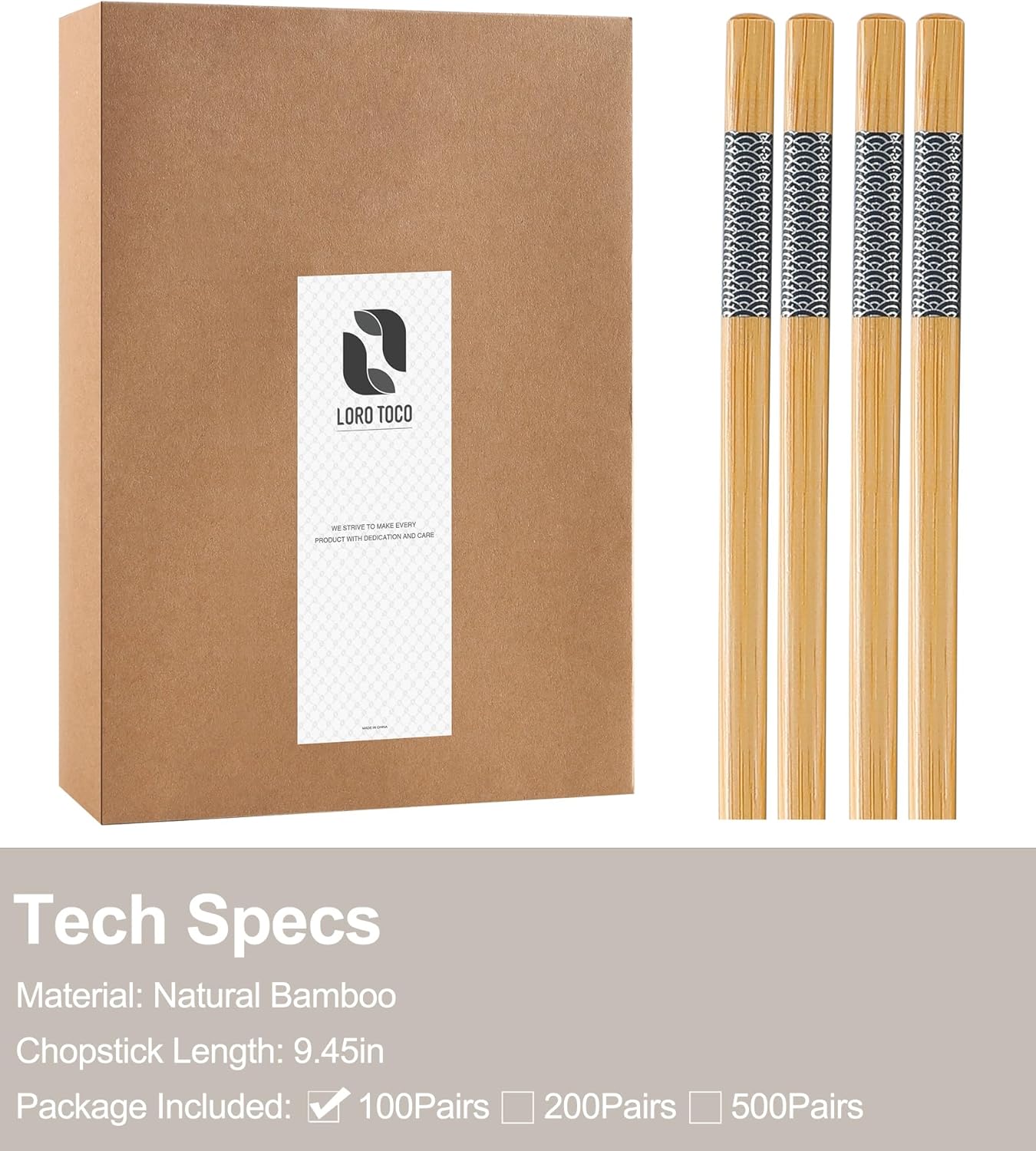 100 Pairs Bamboo Chopsticks | Disposable | Reusable | Separated Chopsticks Dishwasher Safe - (9.45in)