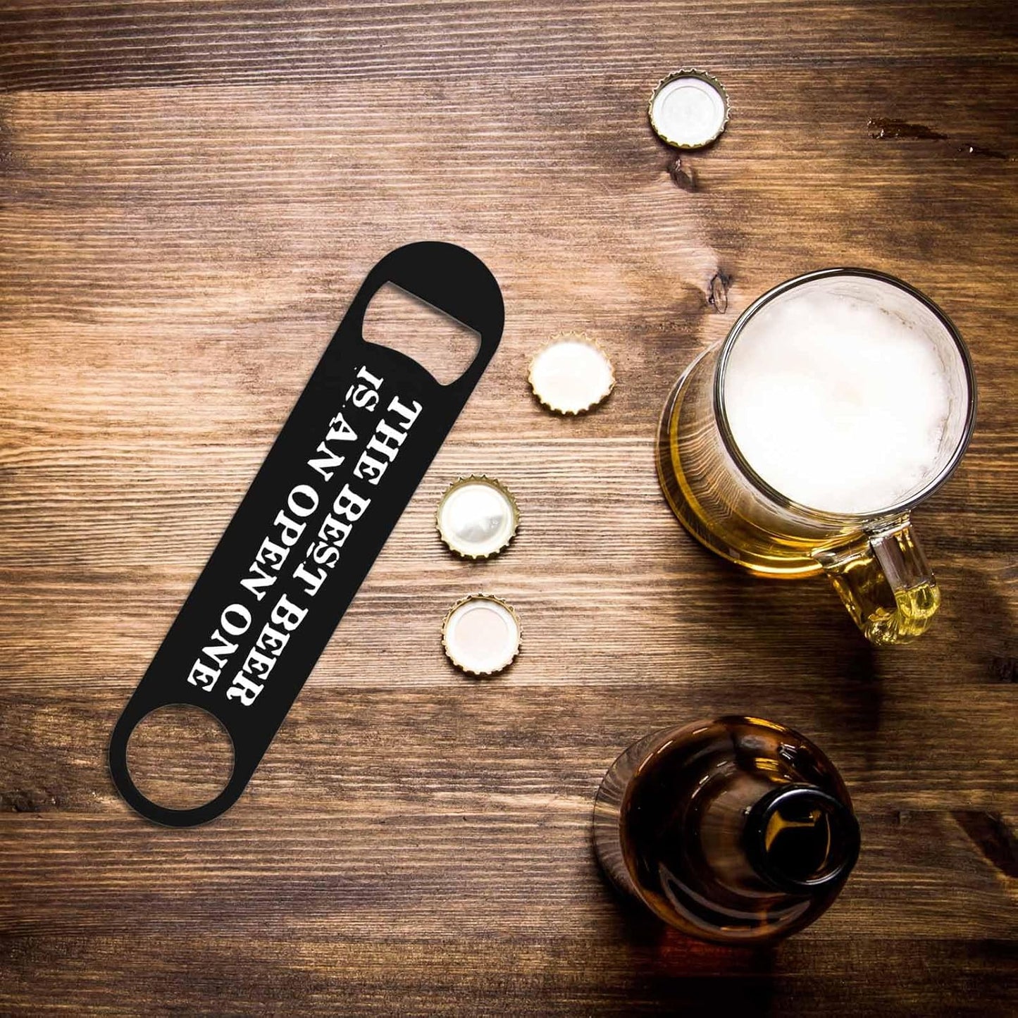 Black White Stainless Steel Bottle Opener The Best Beer Is An Open One Flat Beer Bottle Opener Keychain for Home Kitchen Bar Restaurant Party Birthday Gift