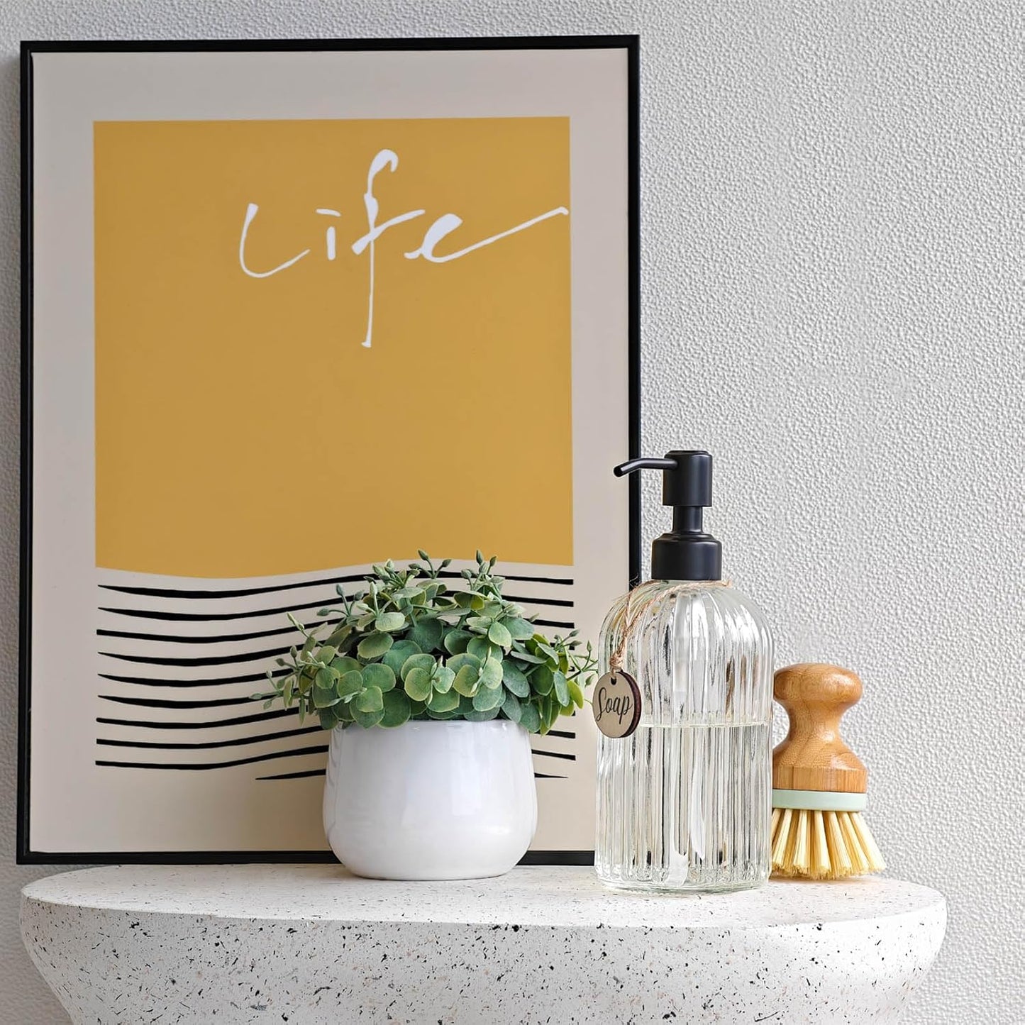 JASAI 2PACK 18Oz Simple Glass Soap Dispensers with Black Pump, Refillable Kitchen soap Dispenser with Vertical Stripe, Bathroom Soap Dispenser for Bathroom Hand soap, Dish Soap, Lotion.