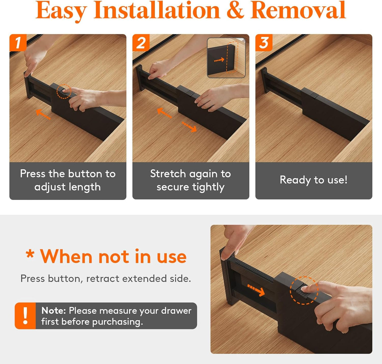 Lifewit 14 Pack Drawer Dividers 4" High, 11-17" Adjustable Drawer Organizers for Clothes, Expandable Dresser Separators in Bedroom/Bathroom/Kitchen/Fridge/Office Organization and Storage, Black