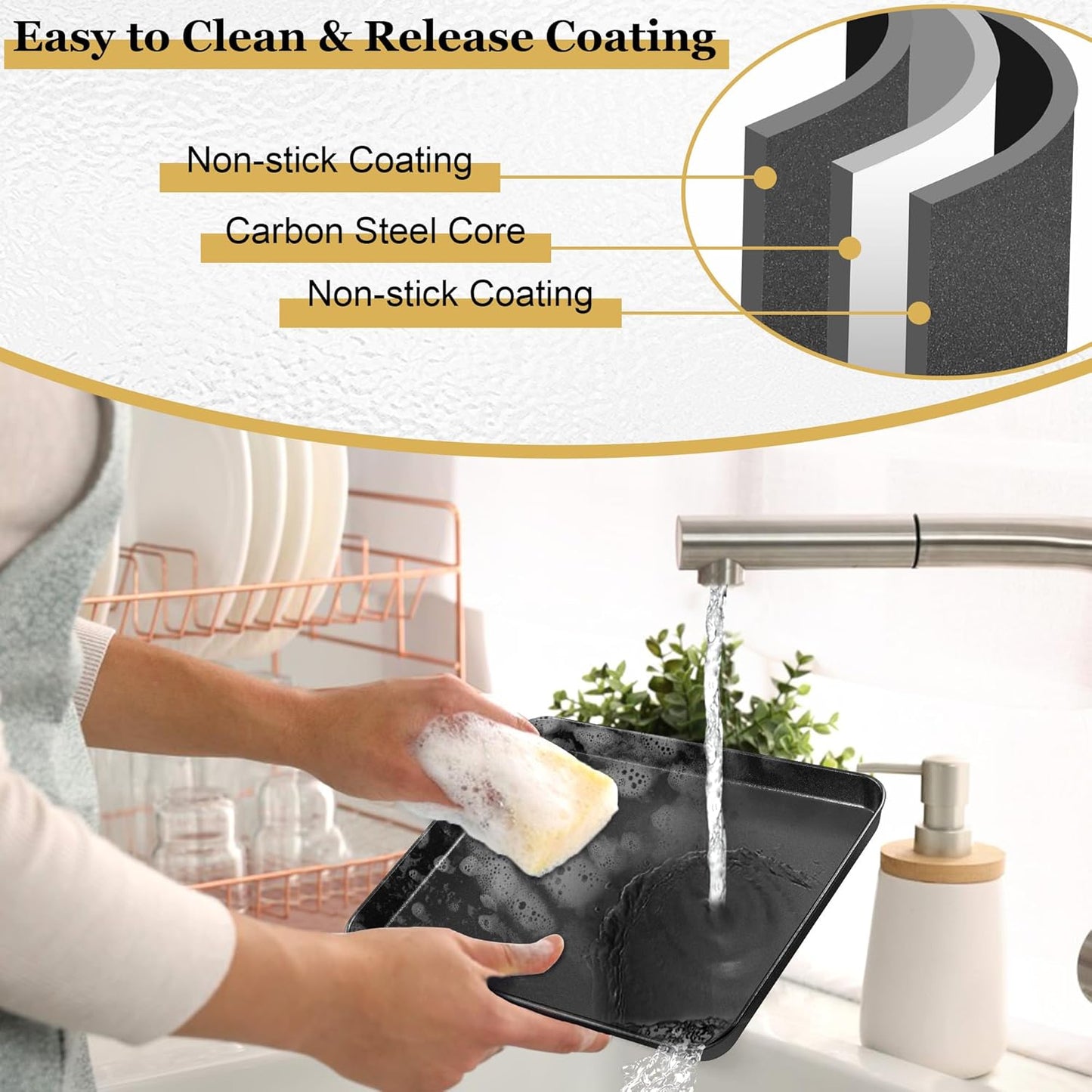 E-far Toaster Oven Tray, 10.5x8x1 Inch Nonstick Baking Cookies Sheet Pan for Oven, Small Metal Carbon Steel Baking Pan for Bacon Steak, Nontoxic & Easy Clean, Heat & Warp Resistant