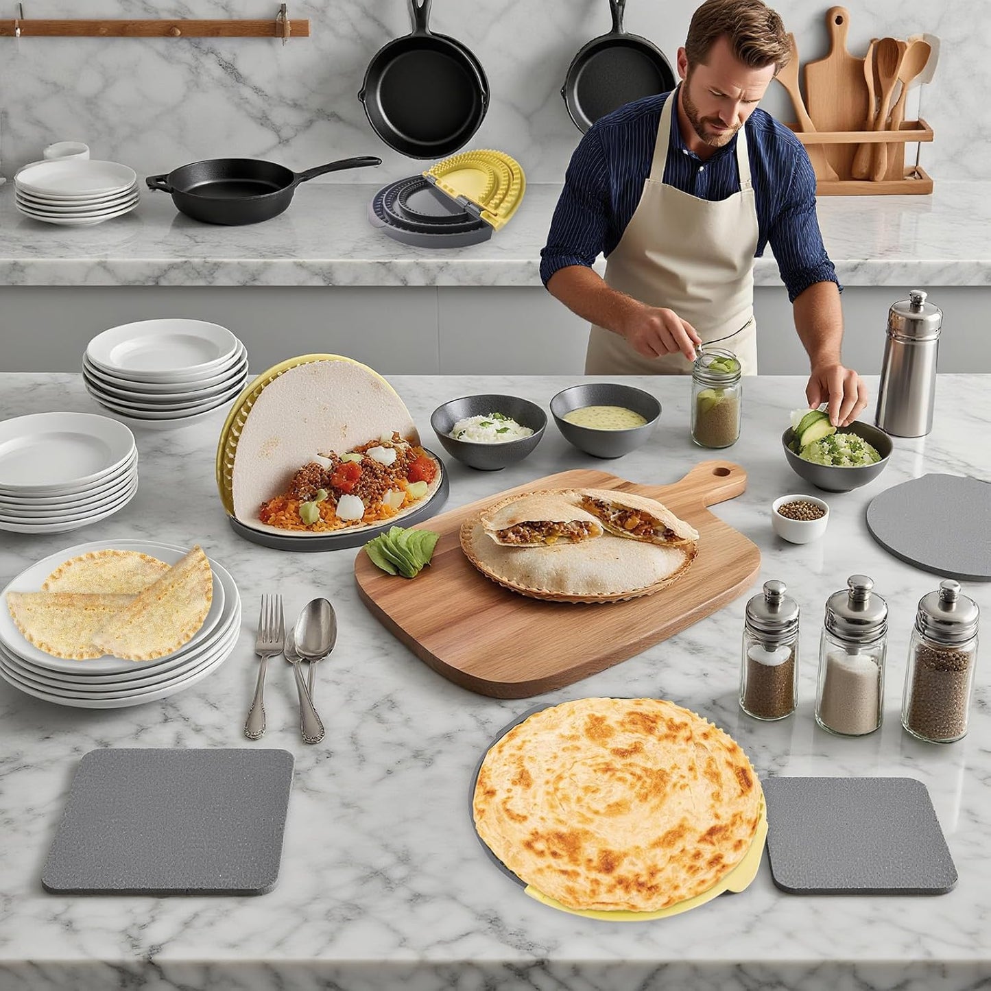 3-in-1 Tortilla Sealer, Tacos Tortilla Crimper Maker, Adjustable Size, For 6"-12" Crust, Make Sealed Quesadillas,Tacos, Burritos, Sandwich & More, BPA-Free, Dishwasher Safe, Yellow & Black