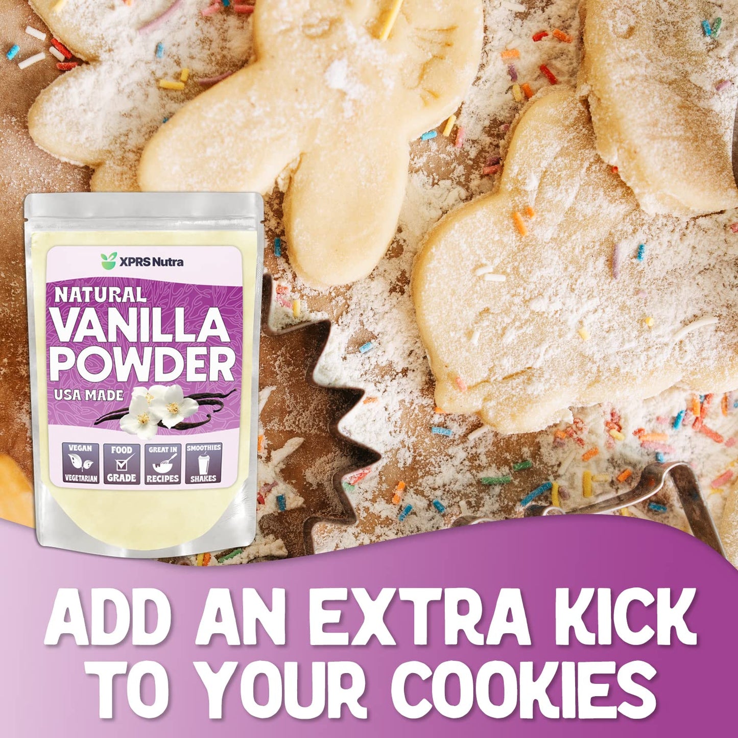 XPRS Nutra Vanilla Flavoring Powder - Fresh Vanilla Powder - Premium Vanilla Powder for Baking Pure Vanilla Bean Powder Flavoring - Make Vanilla Sugar for Baking Vanilla Powder for Coffee (6 Ounce)