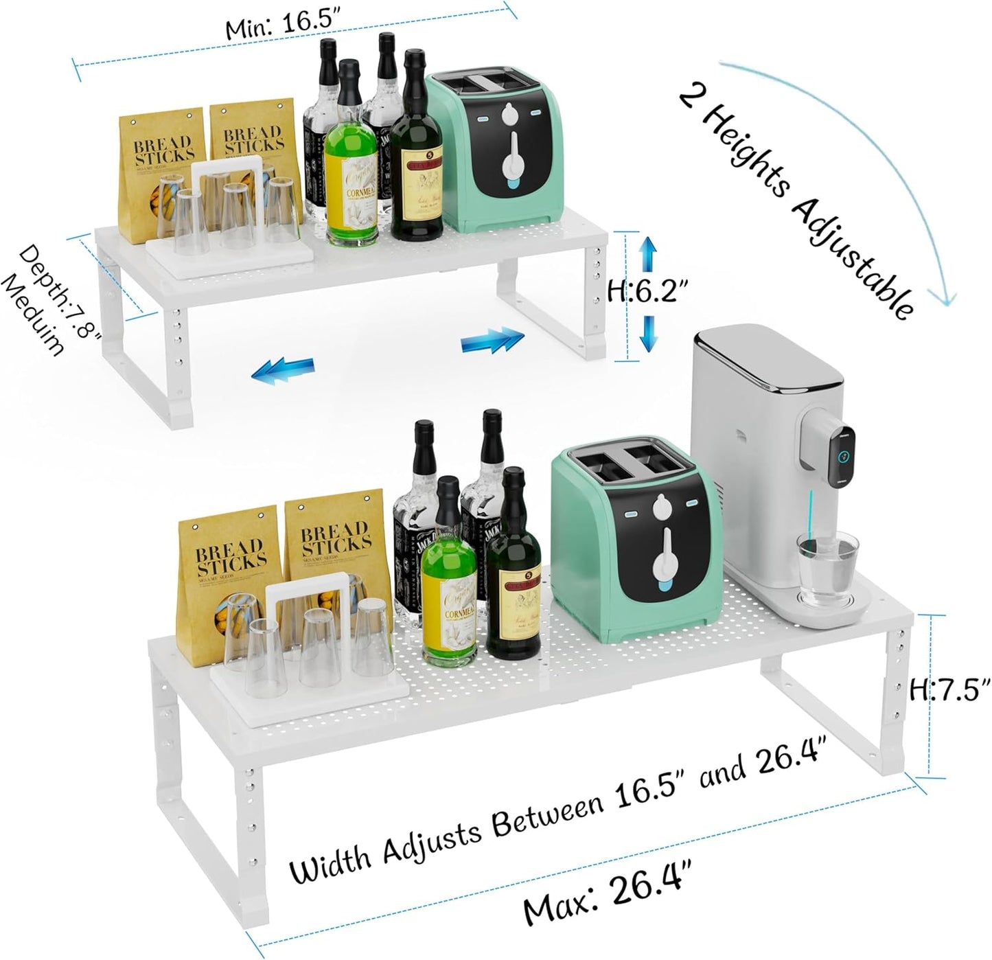 Expandable Spice Rack & Kitchen Cabinet Organizer - Stackable, Adjustable Shelves for Cabinets, Countertops, Cupboards & Pantries(1 Pack/Medium/White)