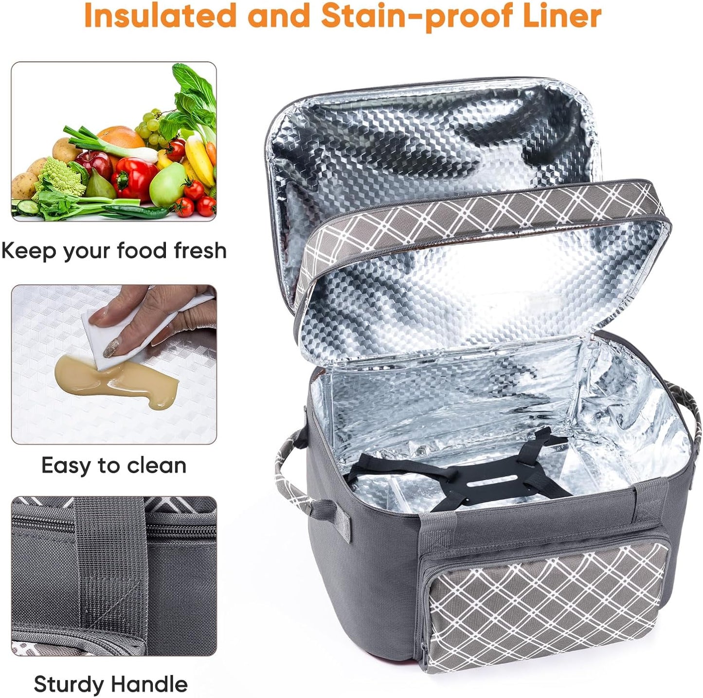 Double Layer Slow Cooker Carrier Bag – Fits 6–8 Qt Oval Slow Cooker Compatible with CrockPot & Hamilton Beach | Insulated Travel Tote with Utensil Storage & Adjustable Straps