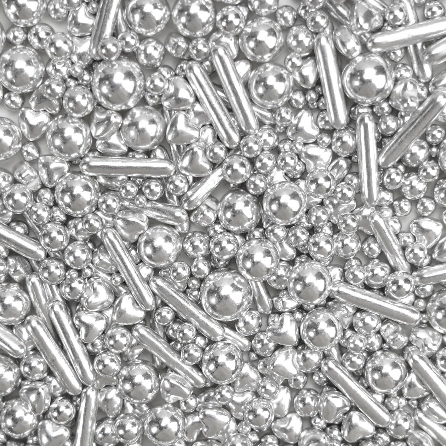 Dazzjoy Edible Silver Pearl Heart Rods Sprinkles, 130g/4.58oz, Mix Size, Silver Pearl Sprinkles for cupcake decorating, Cupcake Toppers Cake Decorations