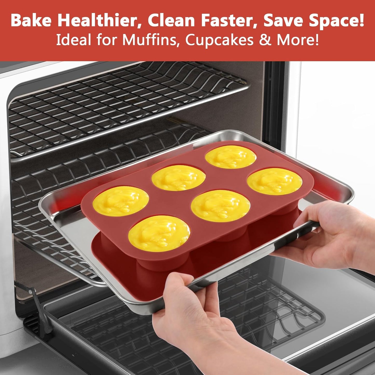 3-Pack 6-Cup Silicone Muffin Pans, Nonstick Cupcake Baking Molds, BPA/PFA-Free, Dishwasher & Oven Safe - Brown