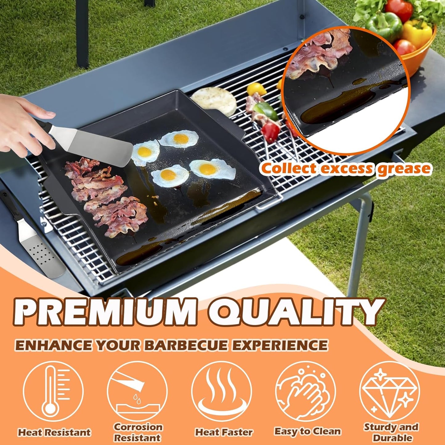 Universal Cast Iron Griddle 18.6" x 14", Pre-Seasoned Nonstick Flat Top Grill Griddle Plate for Outdoor Gas Grill/Charcoal Grill/Stove Top with Extra High Sidewall & Grease Groove, for Camping