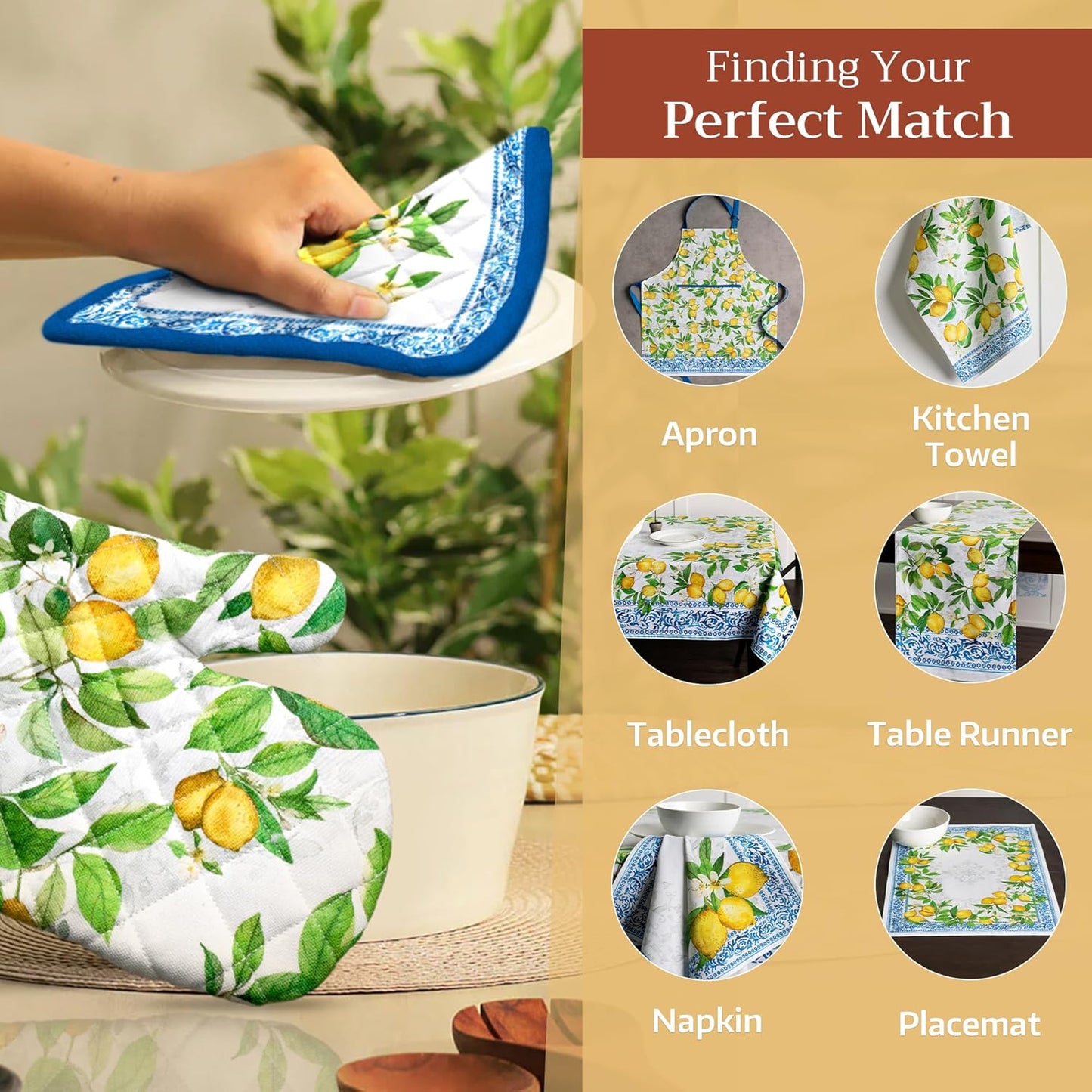 Maison d' Hermine Pot Holders 100% Cotton Heat Resistant Potholders 8" x 8" Hot Pads with Loop BBQ, Cooking, Baking, Grilling, Kitchen, Handling Hot Pans Spring/Summer (Pack of 1, Cedrat)