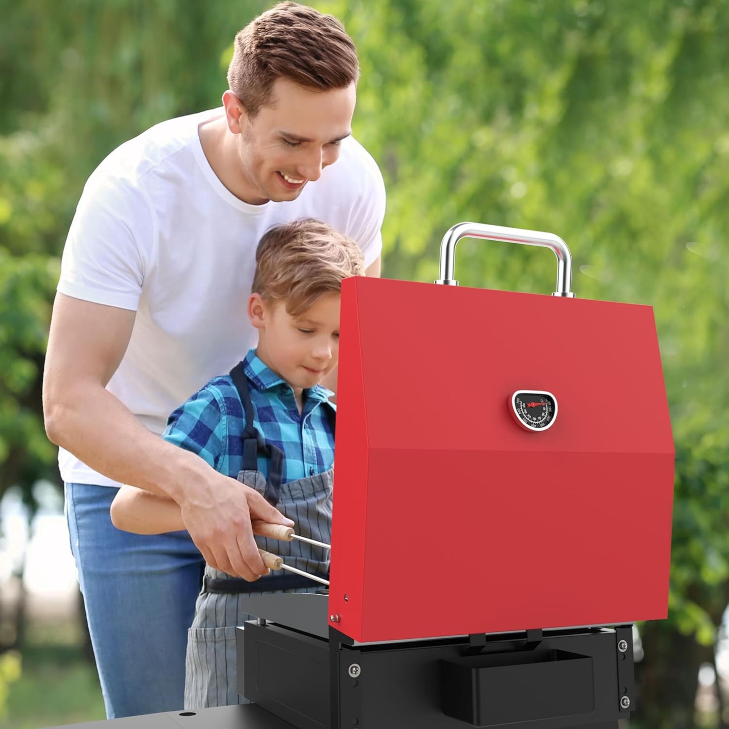 Hard Cover Hood with Temperature Gauge for Blackstone 17 inch Table Top Griddle, Hinged Lid for Blackstone 17" Front or Rear Grease Model 1650, 1832 and More Portable Grill, Red