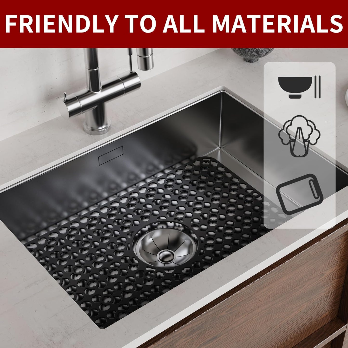 WAFT YEARN Sink Mats Sink Protectors Dish Racks Dishwasher Safe Grid Mats for Kitchen Sink Silicone Protect Sink from Stains Damage Scratches Non Slip Heat Resistant Rust Resistant 18"X12.5" Black