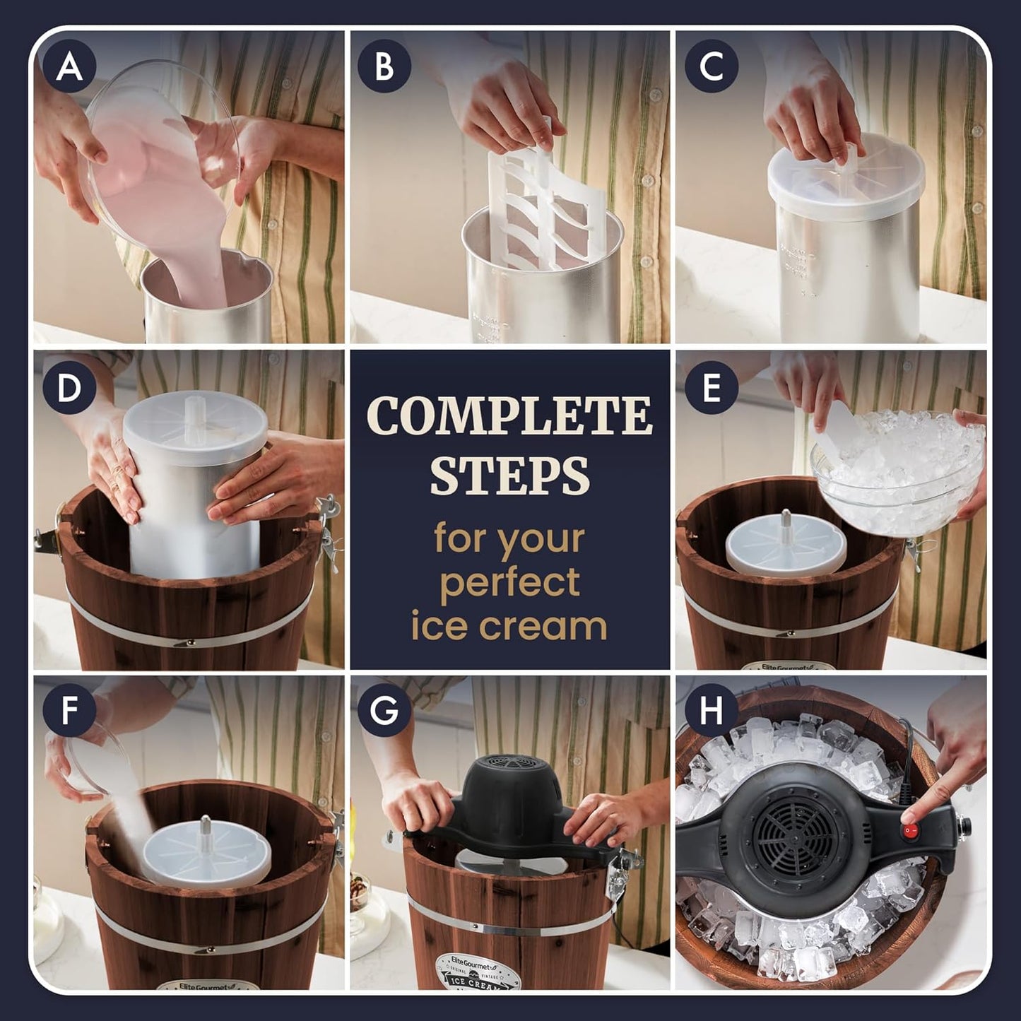 Elite Gourmet EIM949 Old Fashioned 6 Quart Vintage Walnut Wood Bucket, Electric Ice Cream Maker Machine Appalachian, Uses Ice and Rock Salt