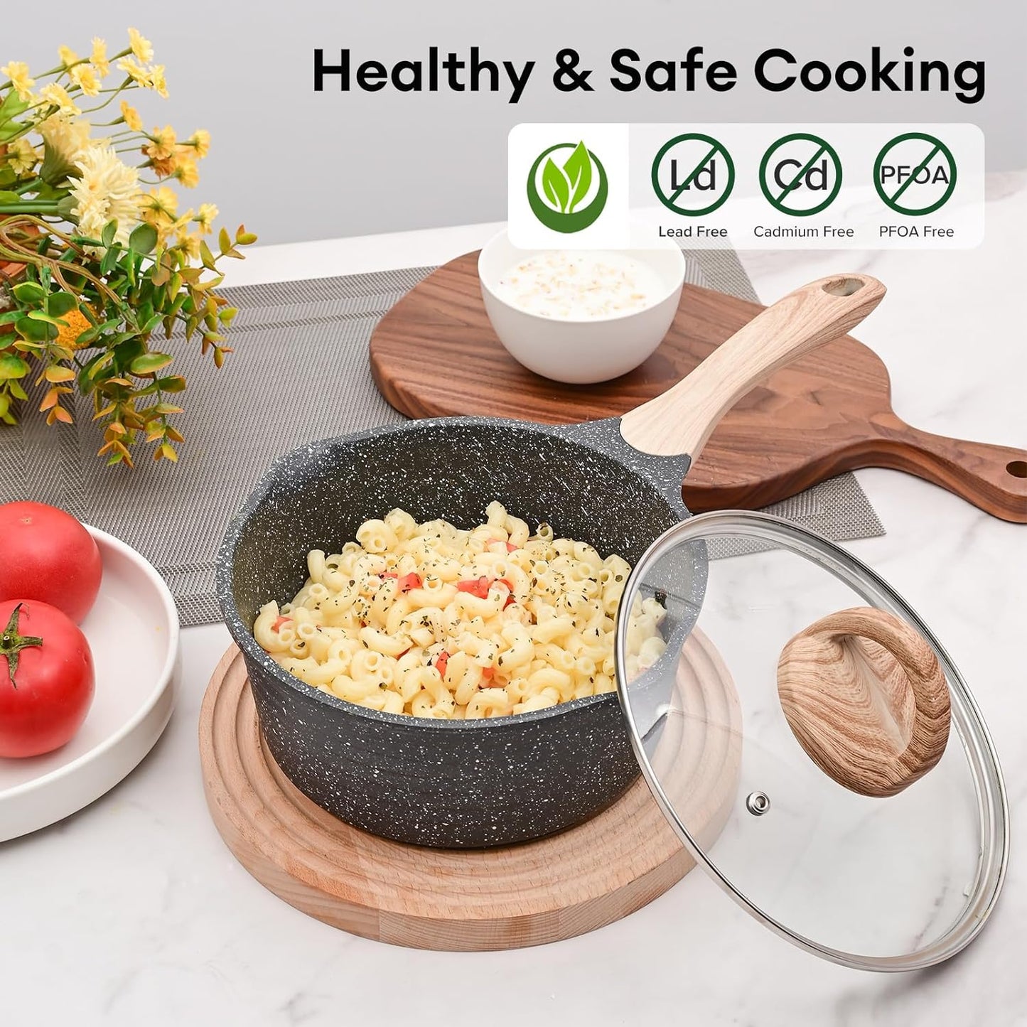 JEETEE 2.5 Quart Sauce Pan with Lid, Non Stick Small Pot with Coating, Masterclass Cookware Sauce Pot for Cooking, PFOA/PFOS Free