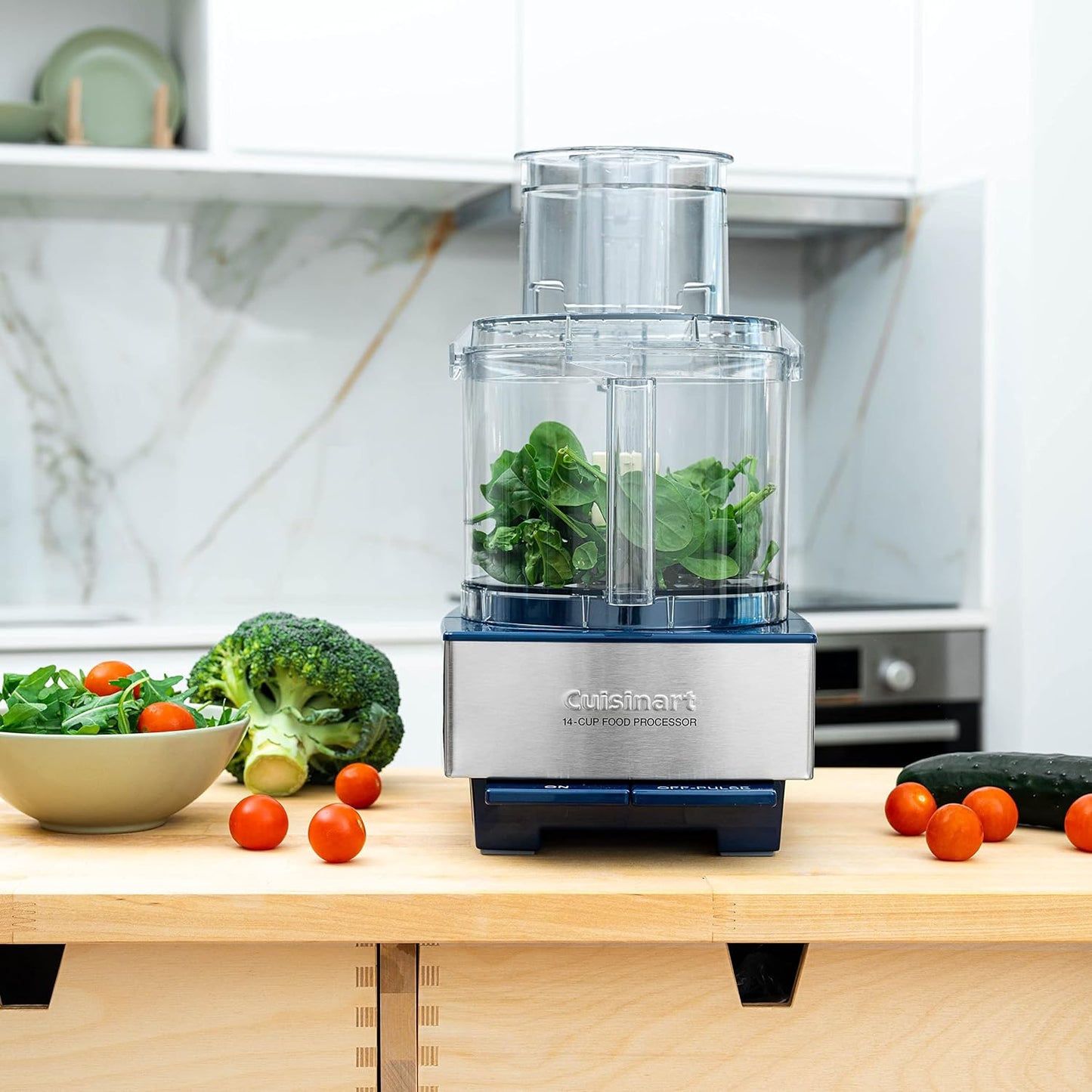 Cuisinart Food Processor 14-Cup Vegetable Chopper for Mincing, Dicing, Shredding, Puree & Kneading Dough, Navy Stainless Steel, DFP-14BCNYCB