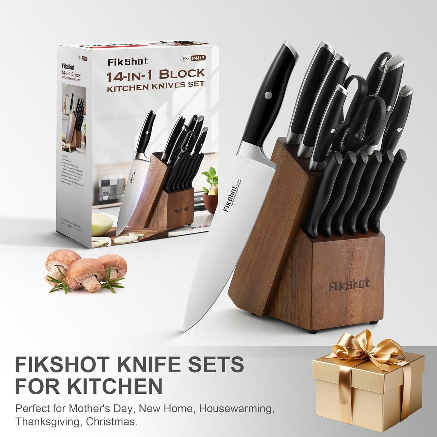 Knife Block Set, FIKSHOT Kitchen Knife Sets, High Carbon Stainless Steel Full Tang Knife set, Razor-Sharp Blade Rust Resistant, Professional Chef's Knife for Home Cooking (BLACK)