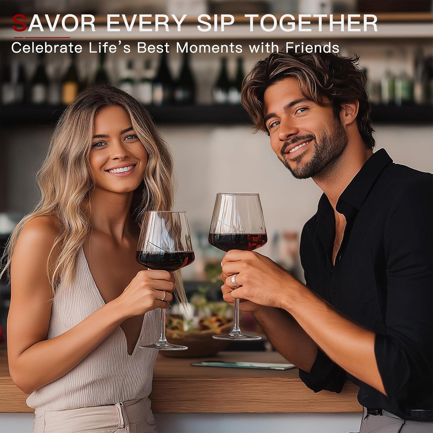 Red Wine Glasses Set of 4-18 oz Hand Blown Crystal Modern Wine Glasses-Unique square wine glasses with flat bottom For Cabernet, Pinot Noir, Burgundy