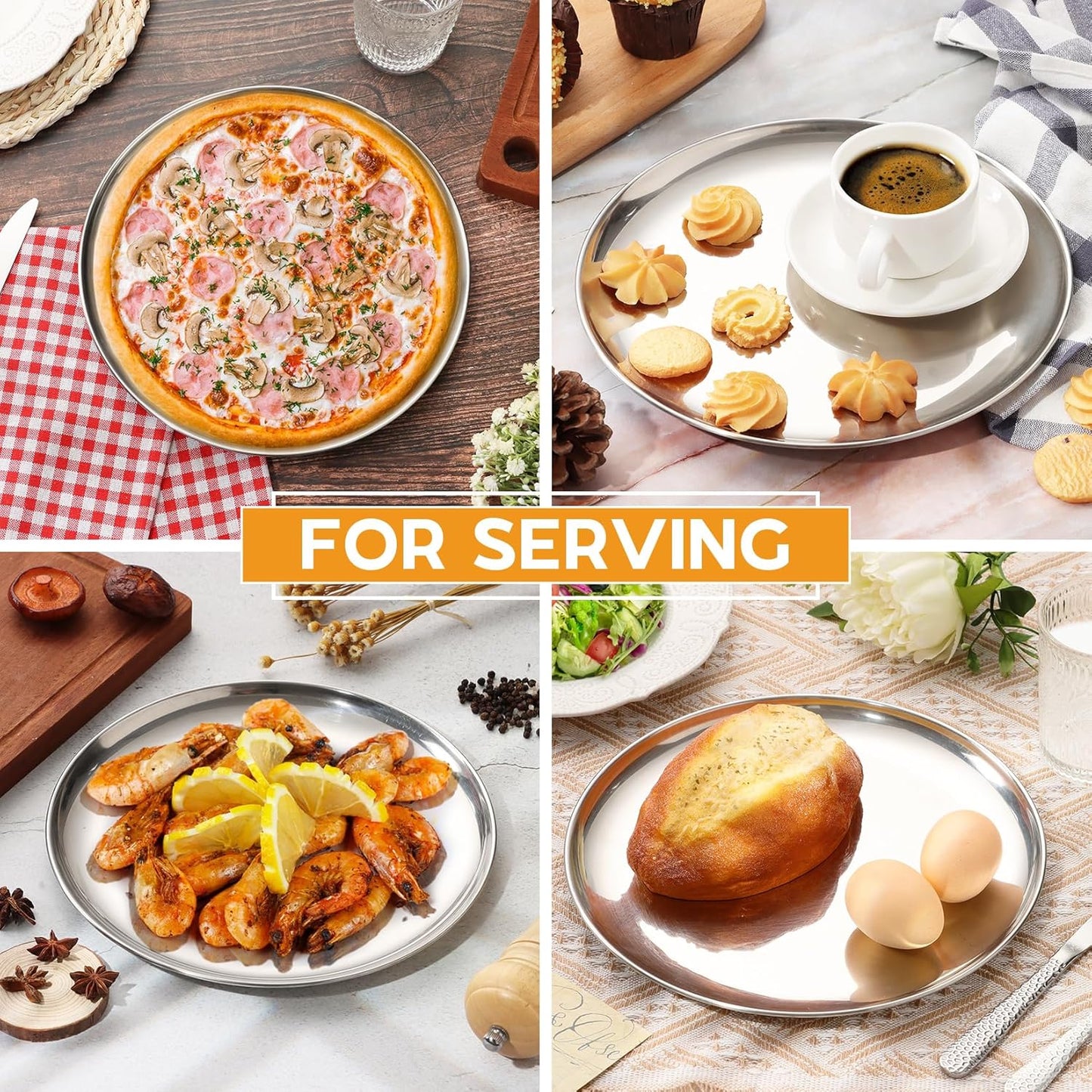 P&P CHEF 10 Inch Pizza Pan, Stainless Steel Round Pizza Tray Baking Pans, Pizzas Plate Serving Tray for Cookie Meat, Oven & Dishwasher Safe & Easy Cleaning, (Mirror Finish) - 2 Pieces