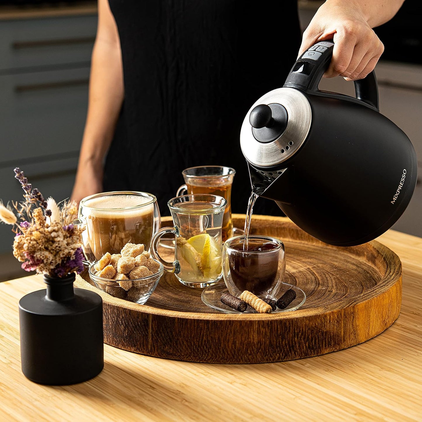 Mixpresso Electric Kettle Temperature Control, Hot Water Kettle Electric, Cordless 1 Liter Capacity, Keep Warm & Led Indicator, Auto-Shutoff, Boil-Dry Protection, Black Electric Kettle