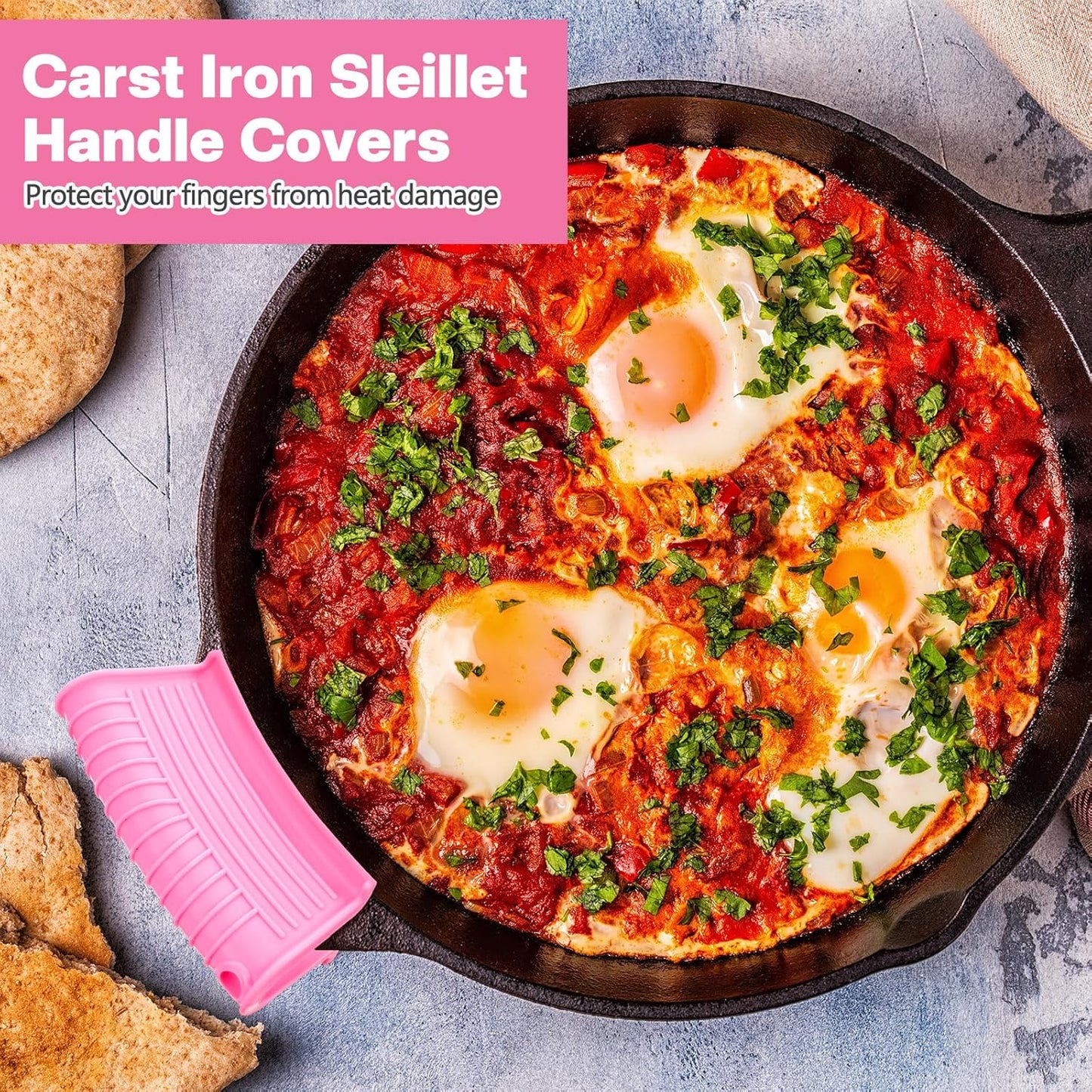 Patelai 4 Pcs Silicone Assist Hot Pan Handle Holder Pot Handle Covers for Cast Iron Skillets Holder Sleeve Nonslip Heat Resistant Pan Cover for Enameled Griddles Casserole Frying Cookware(Pink)