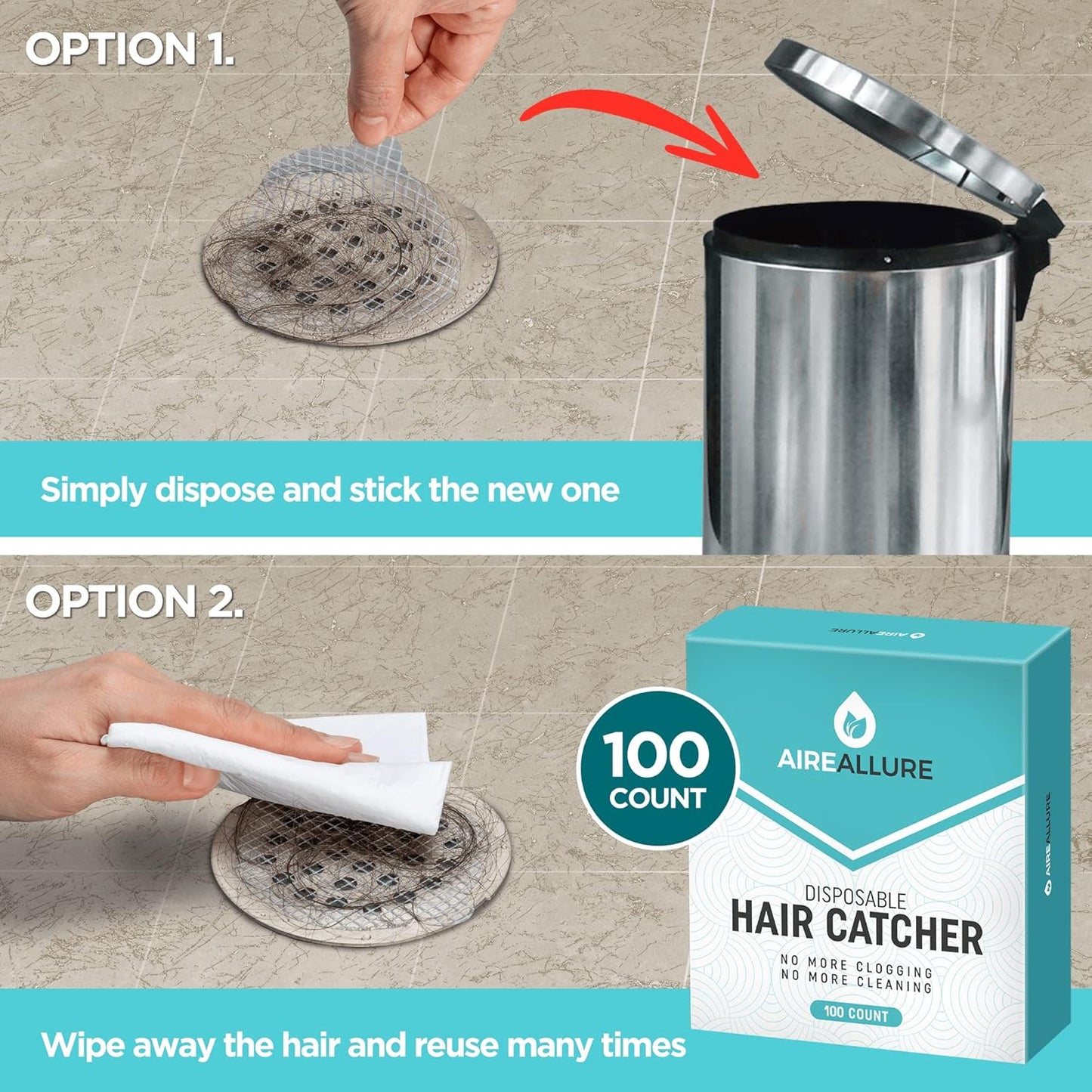 100 Pack, Disposable Shower Drain Hair Catcher Mesh Stickers