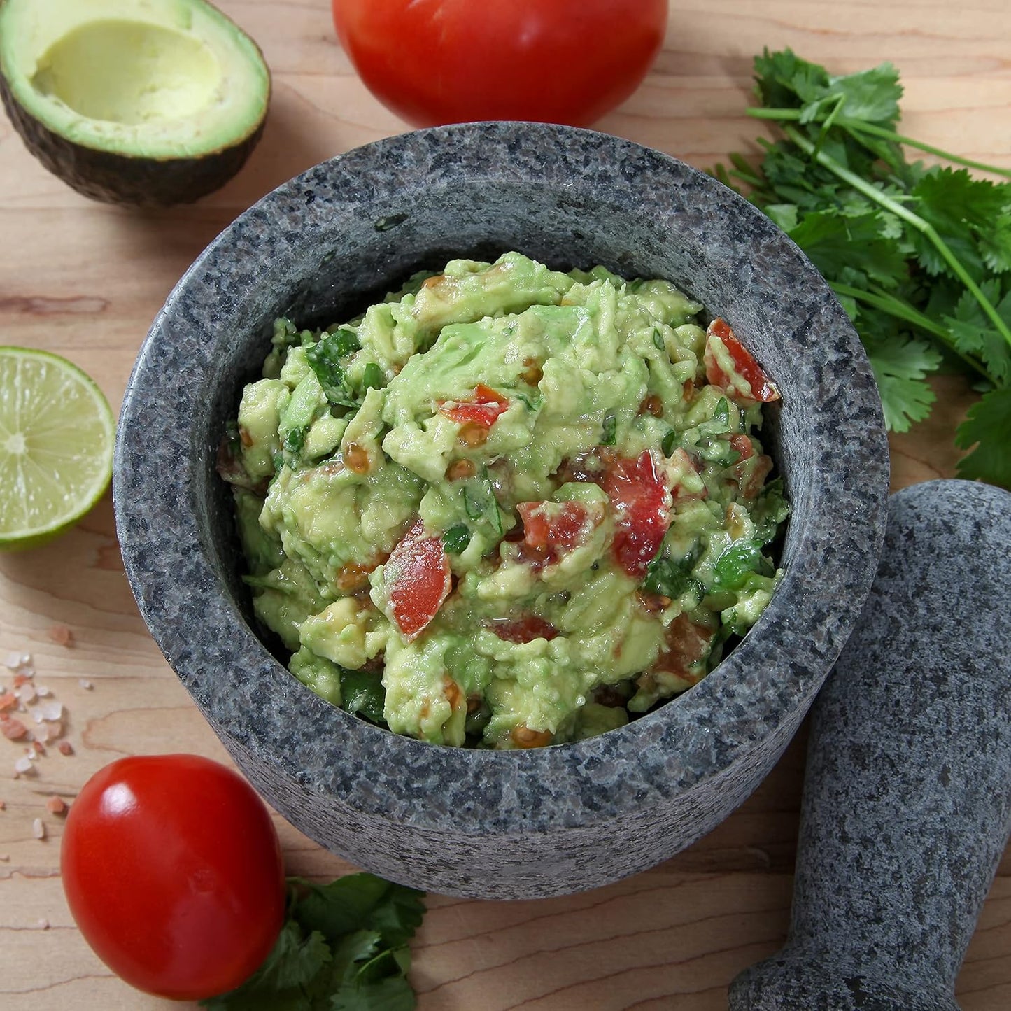 Laevo Mortar and Pestle Set (Large) - Stone Spice Grinder - Grinding Bowl and Pestle - Reversible Molcajete Mexicano - Large Mortar and Pestles Set for Guacamole, Spices - 2.1 Cup, Gray Granite