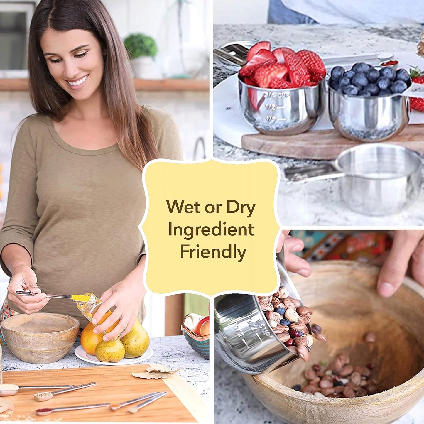 Simply Gourmet Measuring Cups and Spoons Set of 12 – Stainless Steel Kitchen Gadgets – Stackable Design with Long Handle Spoons – Fits in Jars – Cooking & Baking Measuring Set for Dry & Liquid